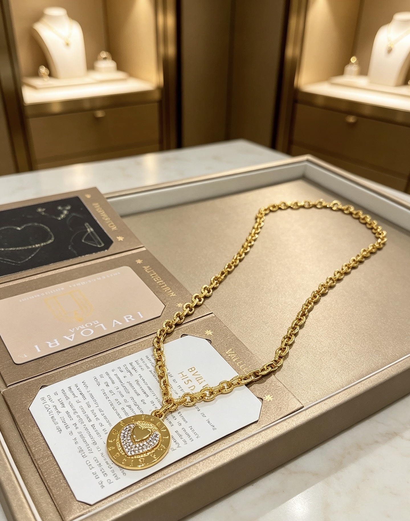 Bvlgari Bvlgari Bvlgari Heart Pendant necklace 18K yellow gold with clear pave diamonds 45cm