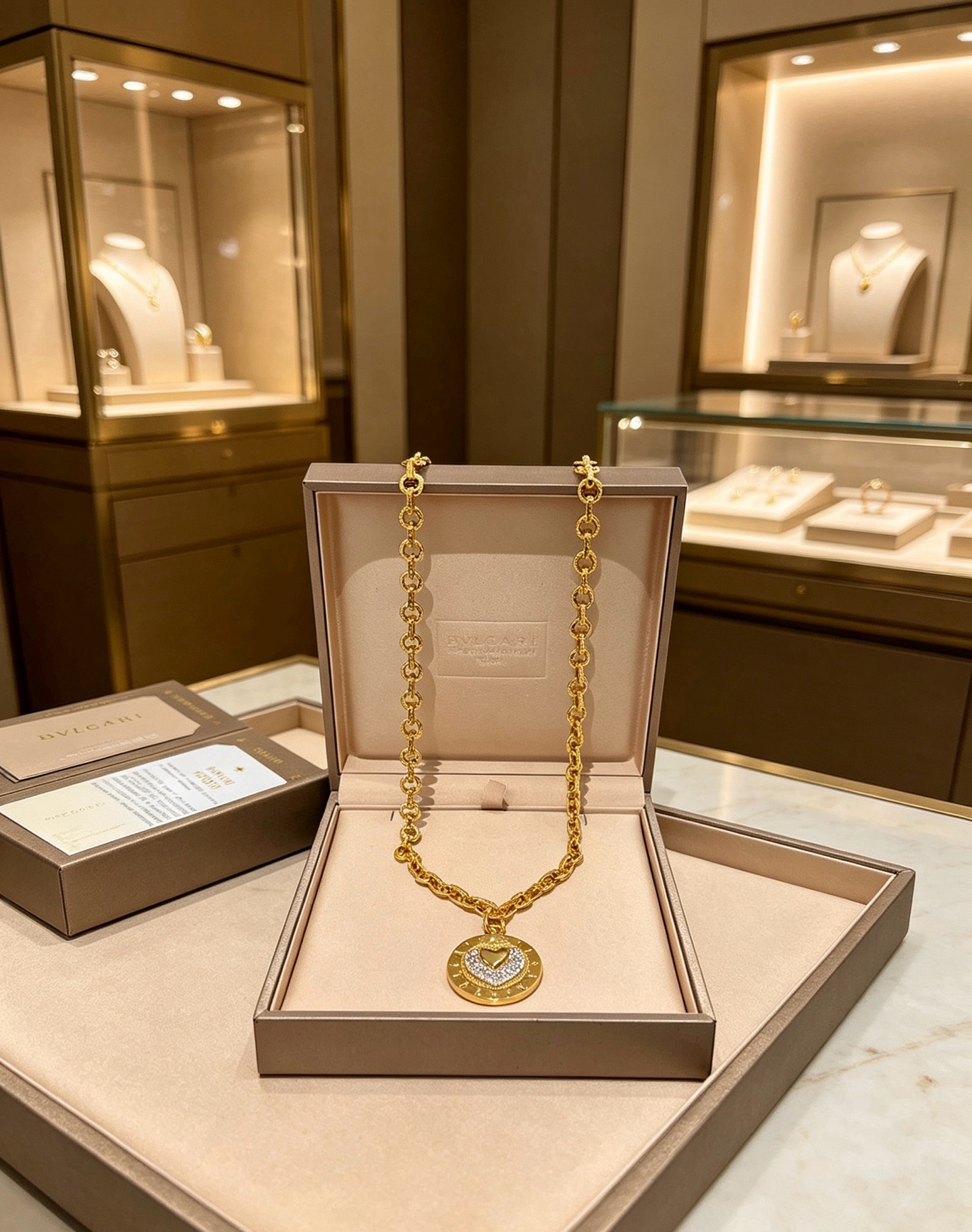 Bvlgari Bvlgari Bvlgari Heart Pendant necklace 18K yellow gold with clear pave diamonds 45cm