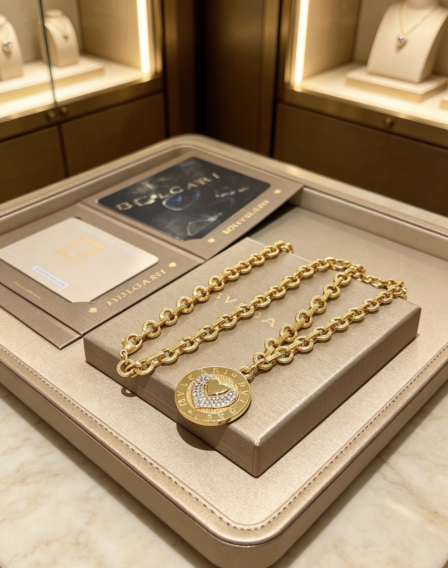 Bvlgari Bvlgari Bvlgari Heart Pendant necklace 18K yellow gold with clear pave diamonds 45cm
