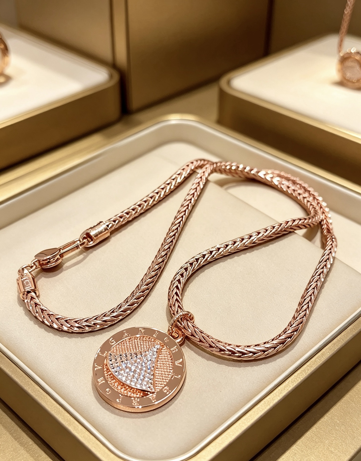 Bvlgari Divas Dream necklace 18K rose gold with pave diamonds 45cm