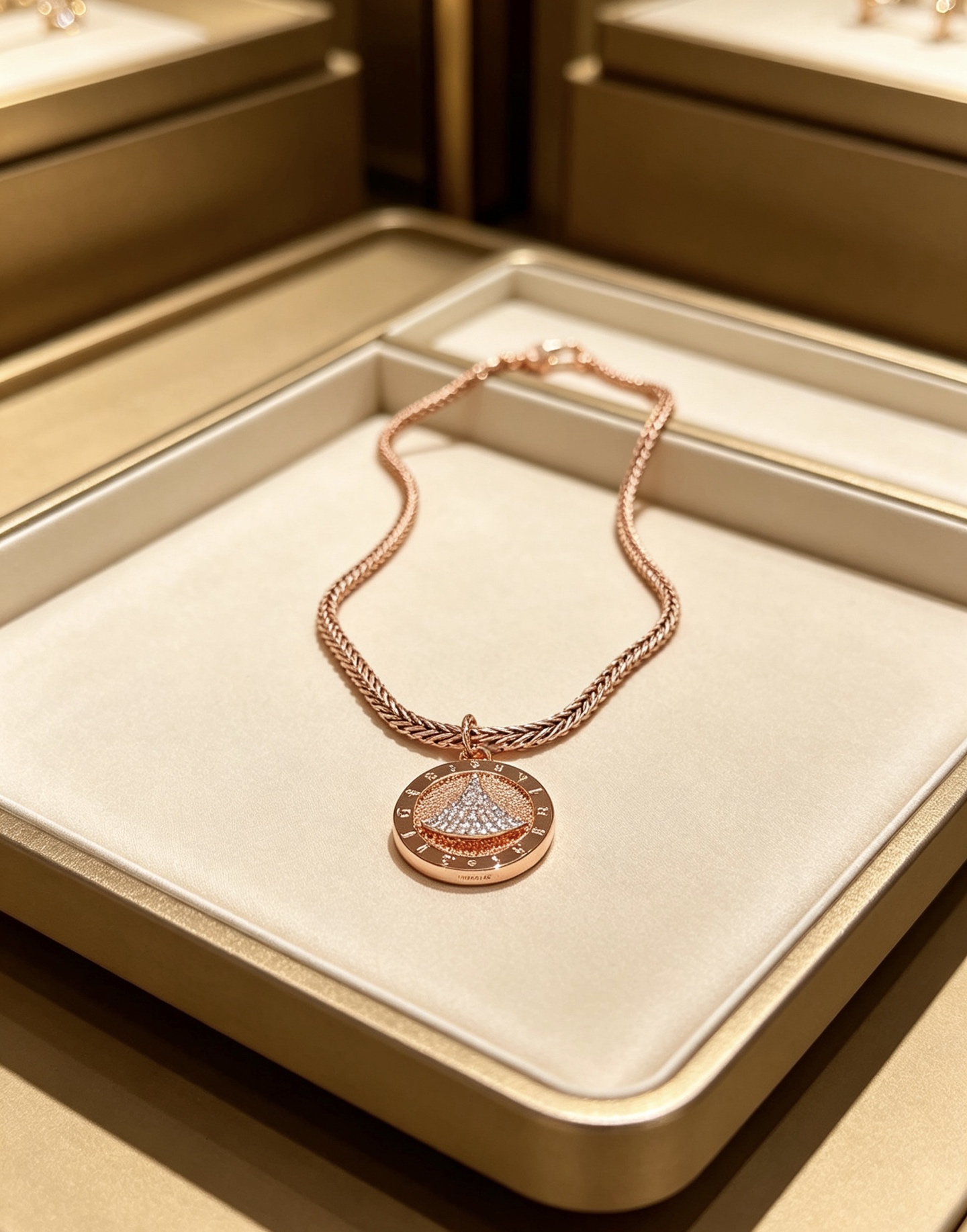 Bvlgari Divas Dream necklace 18K rose gold with pave diamonds 45cm