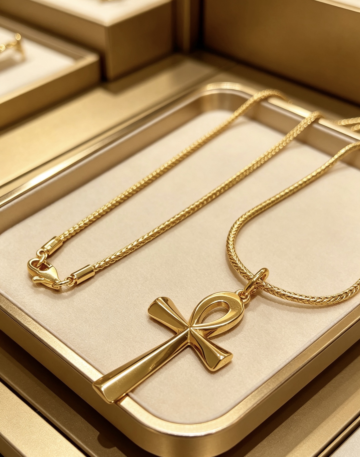 Bvlgari DIVAS DREAM Ankh Cross Pendant necklace 18K yellow gold 18 inch