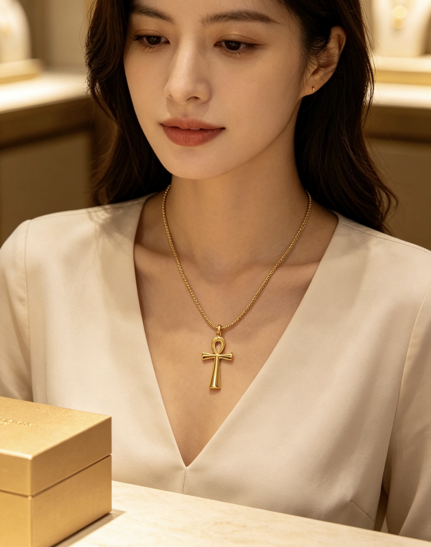 Bvlgari DIVAS DREAM Ankh Cross Pendant necklace 18K yellow gold 18 inch
