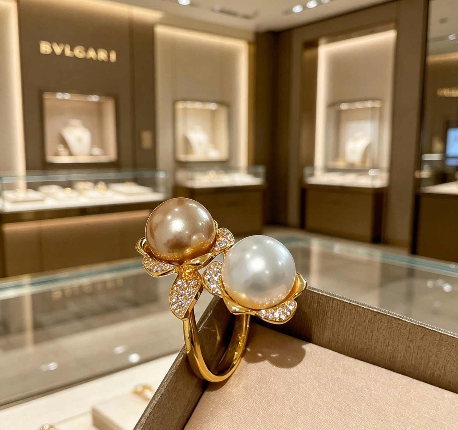 Bvlgari Divas Dream ring Yellow gold white South Sea pearl golden South Sea pearl clear diamond US 7