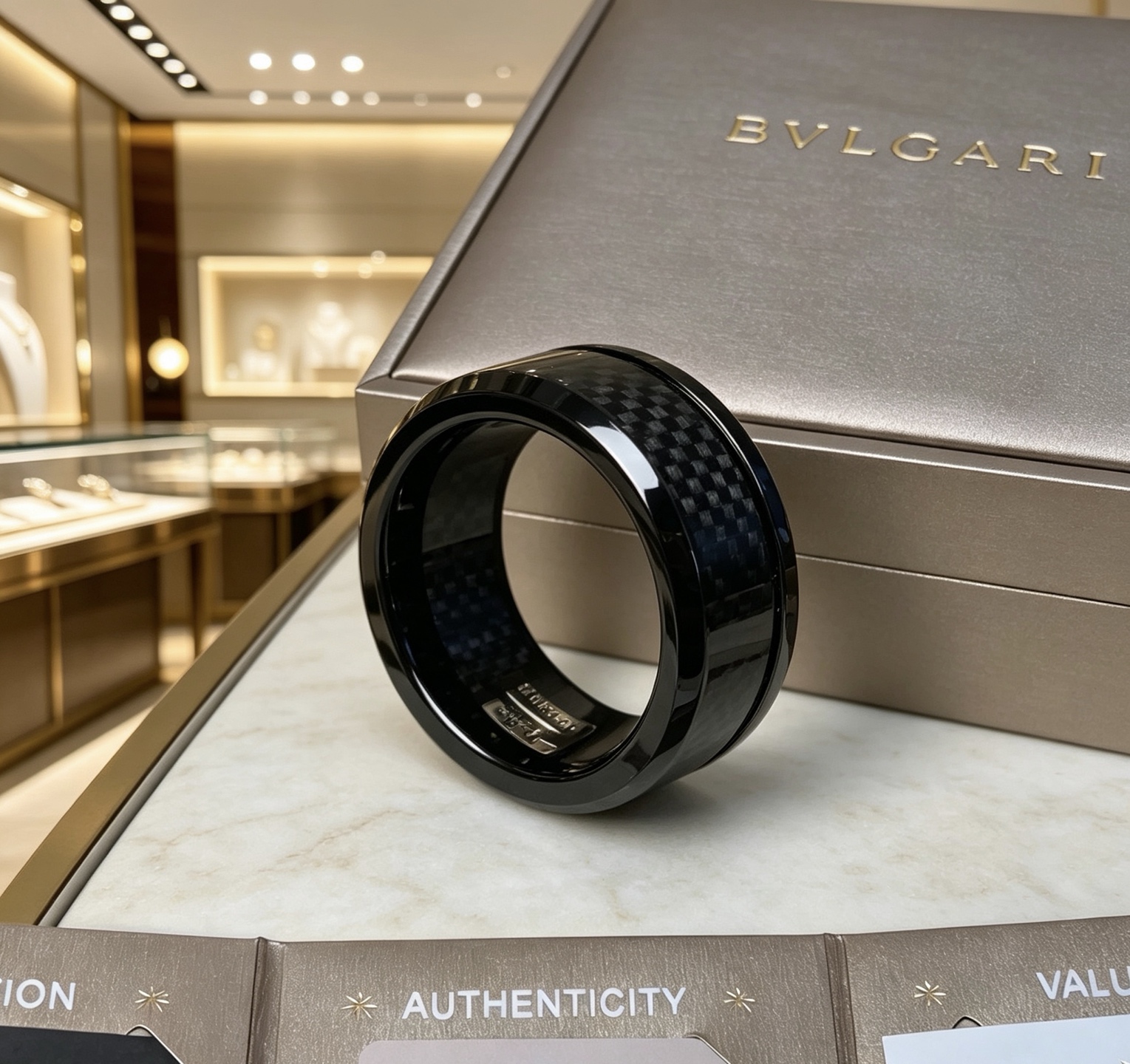 Bvlgari B zero1 ring black ceramic with black carbon fiber inlay 60