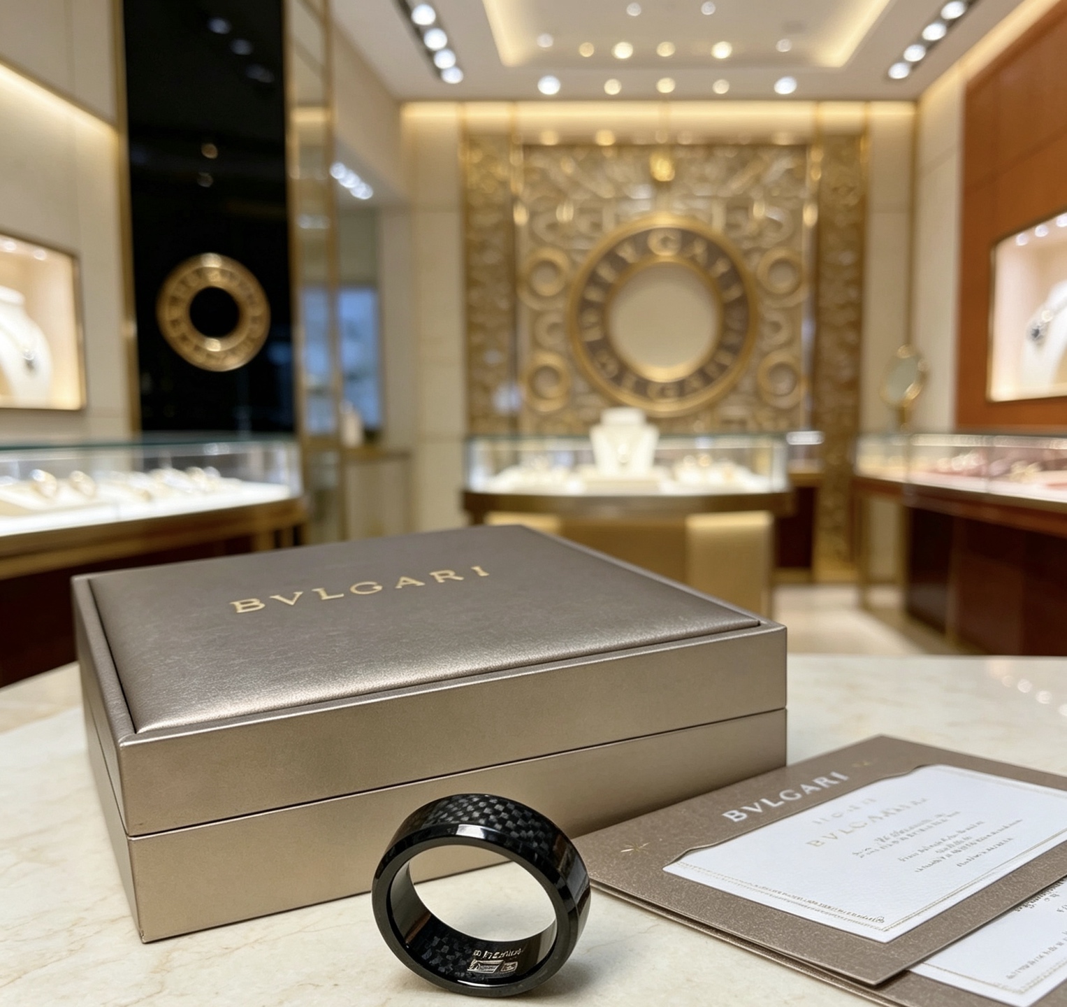 Bvlgari B zero1 ring black ceramic with black carbon fiber inlay 60
