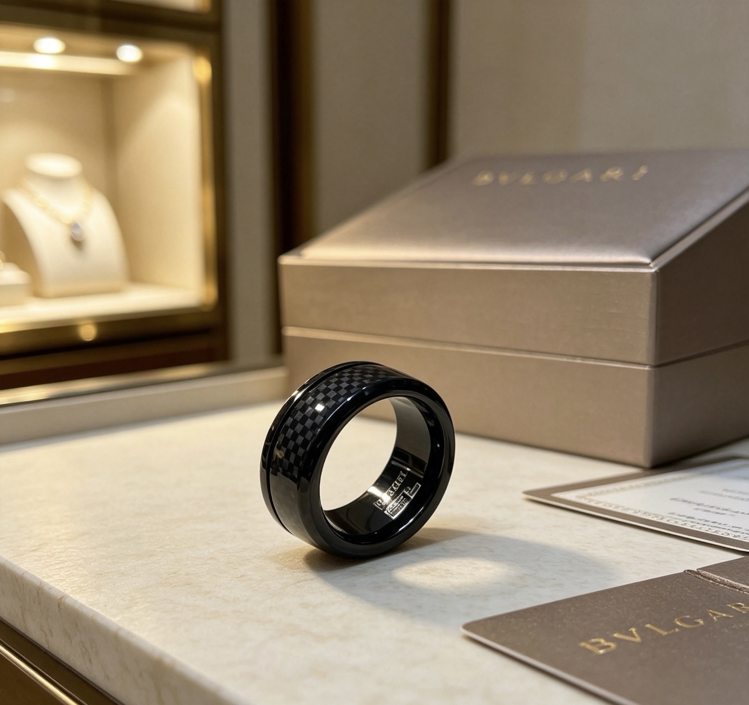 Bvlgari B zero1 ring black ceramic with black carbon fiber inlay 60