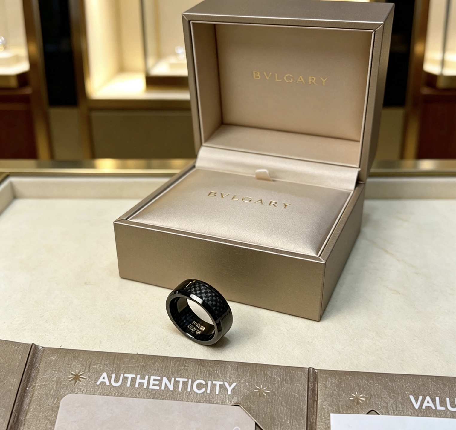 Bvlgari B zero1 ring black ceramic with black carbon fiber inlay 60
