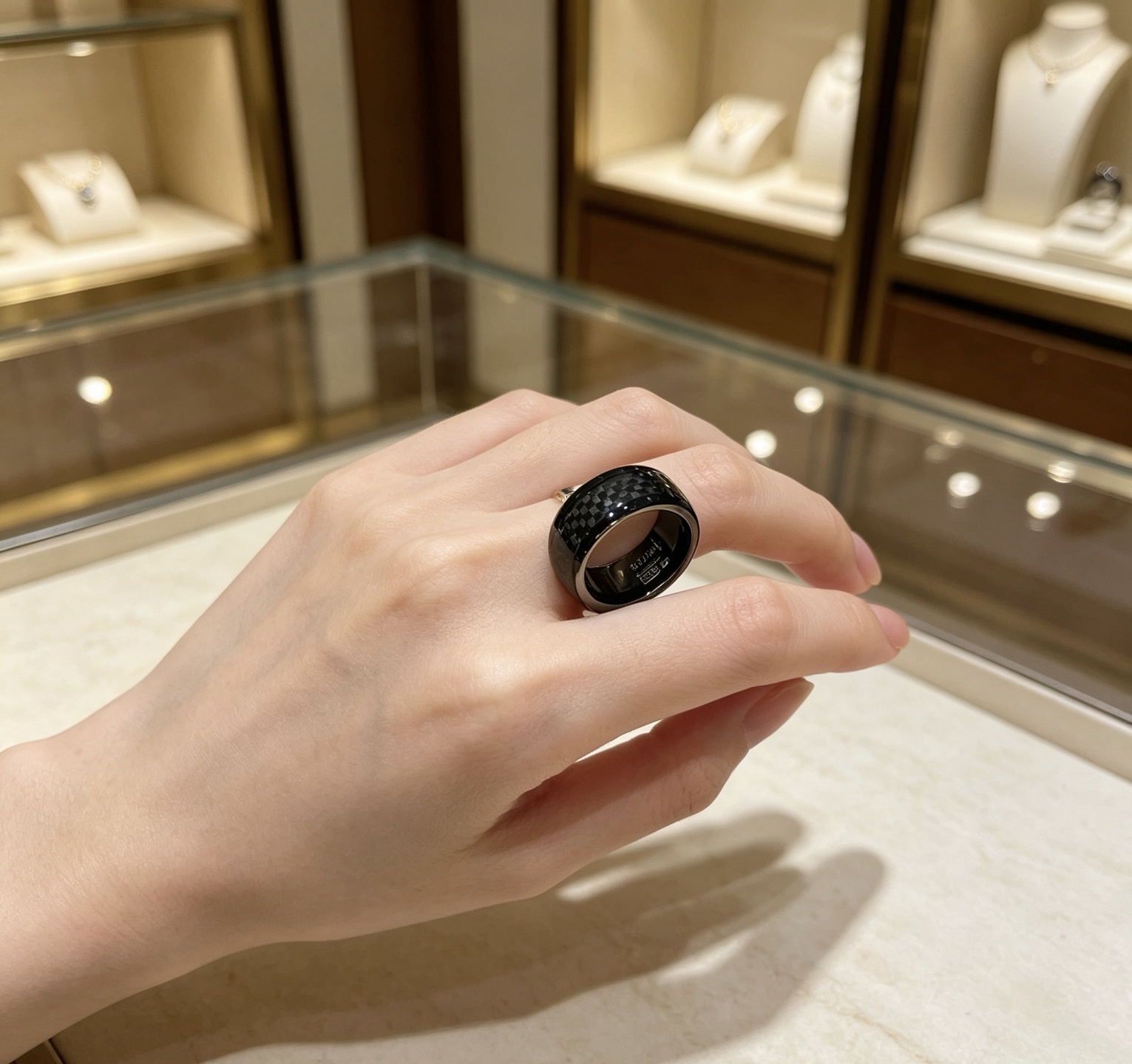 Bvlgari B zero1 ring black ceramic with black carbon fiber inlay 60