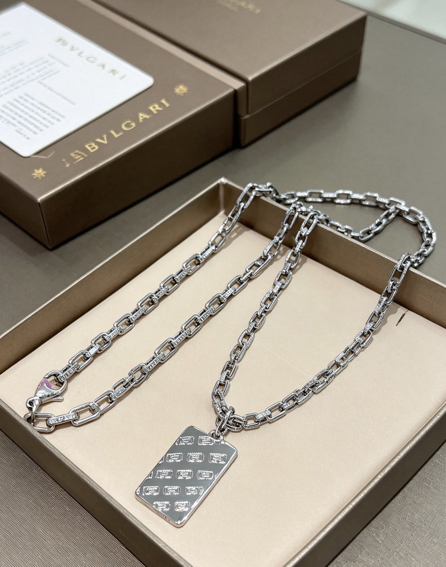 Bvlgari Bvlgari Bvlgari necklace Silver-toned metal with embossed logo detailing no gemstones 50cm