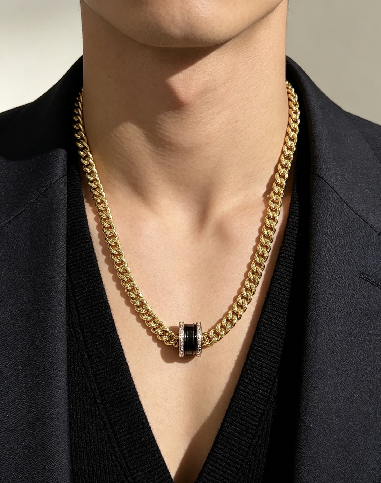 Bvlgari B zero1 necklace 18K yellow gold black ceramic diamond 45cm