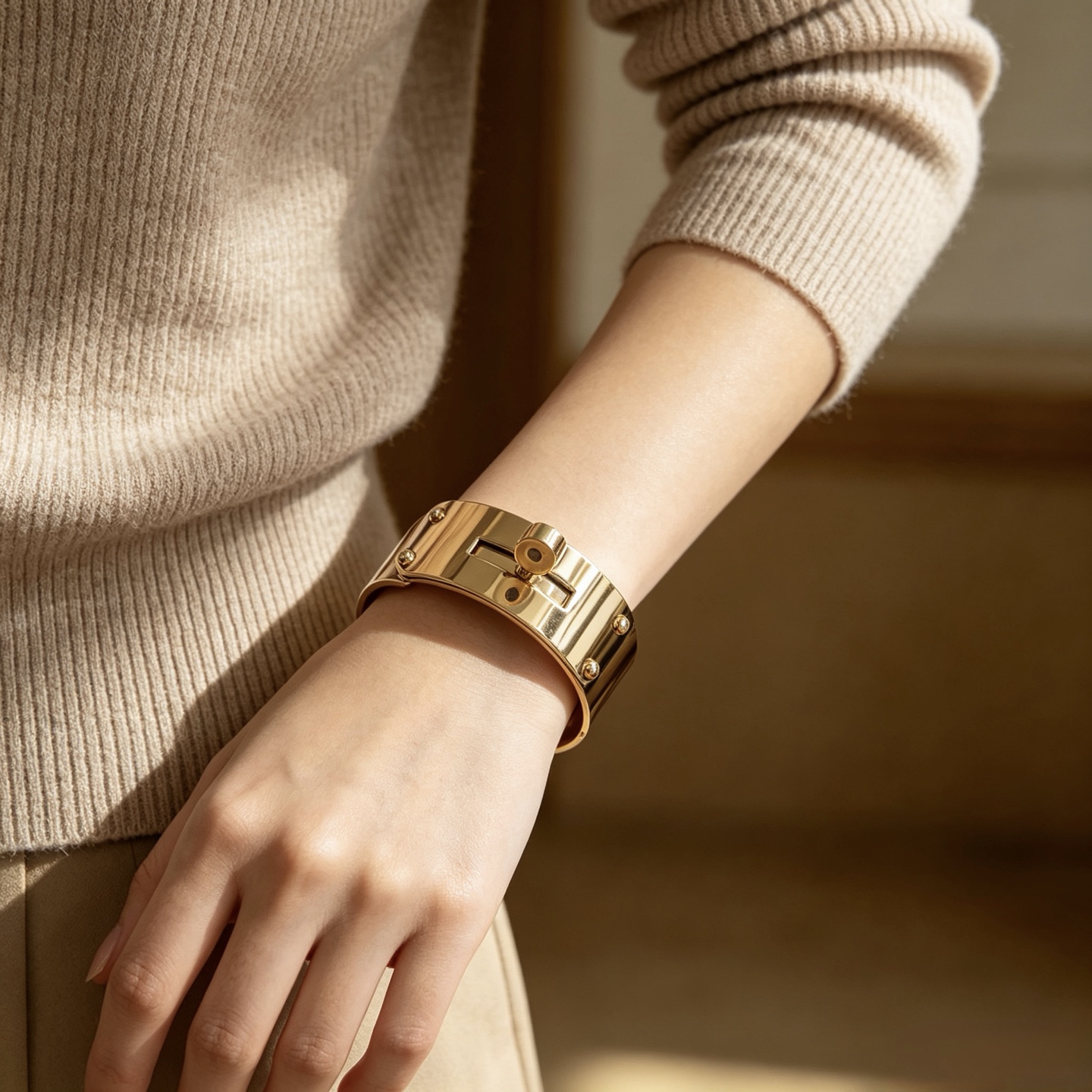 Bracciale Hermes Kelly in metallo color oro 21 mm