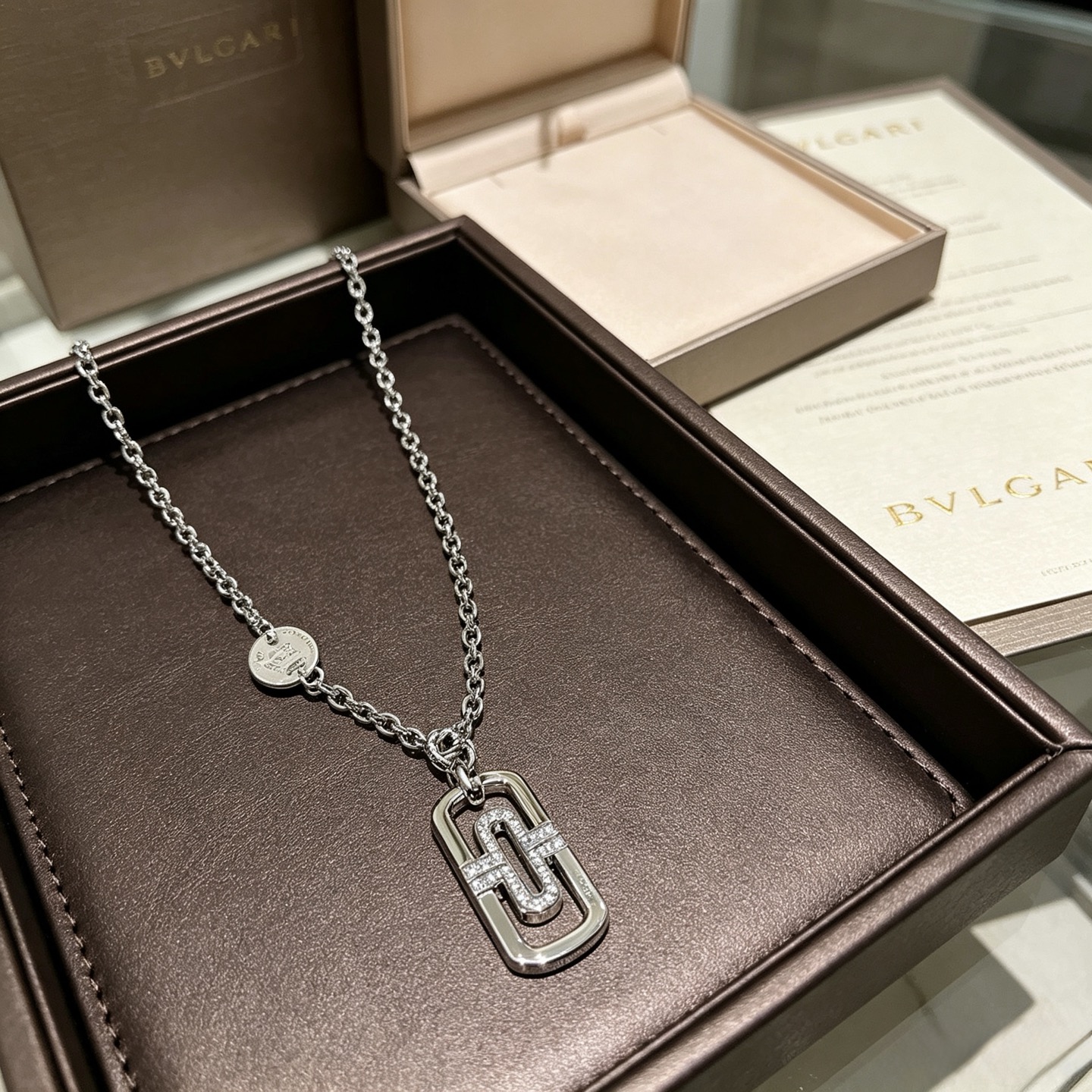 Bvlgari Parentesi necklace 18K white gold with diamond accents 60cm