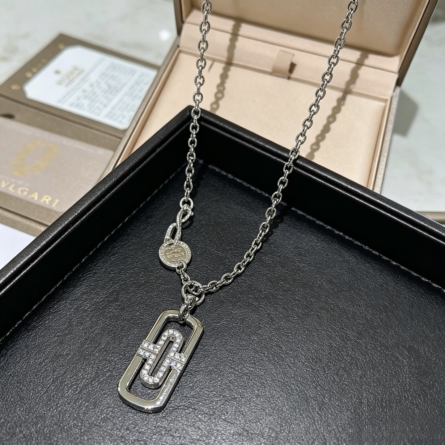 Bvlgari Parentesi necklace 18K white gold with diamond accents 60cm