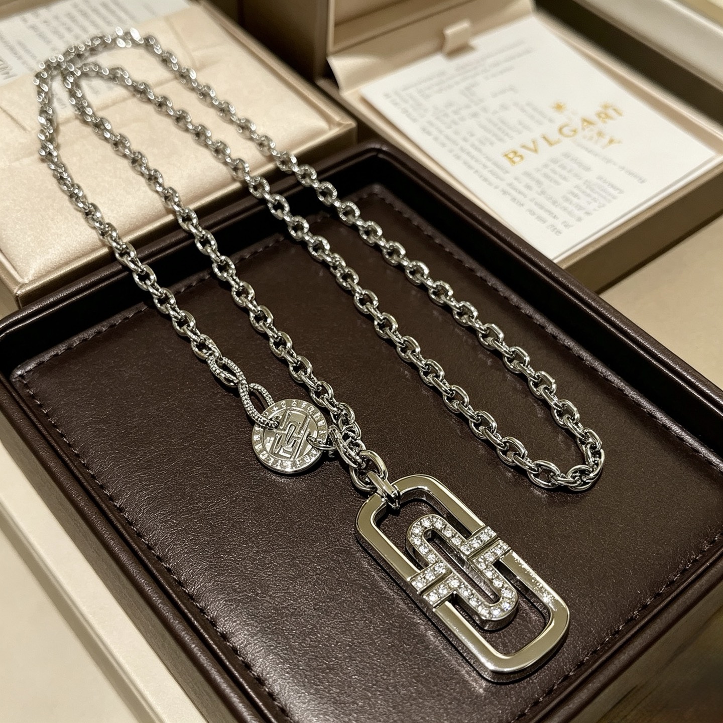 Bvlgari Parentesi necklace 18K white gold with diamond accents 60cm