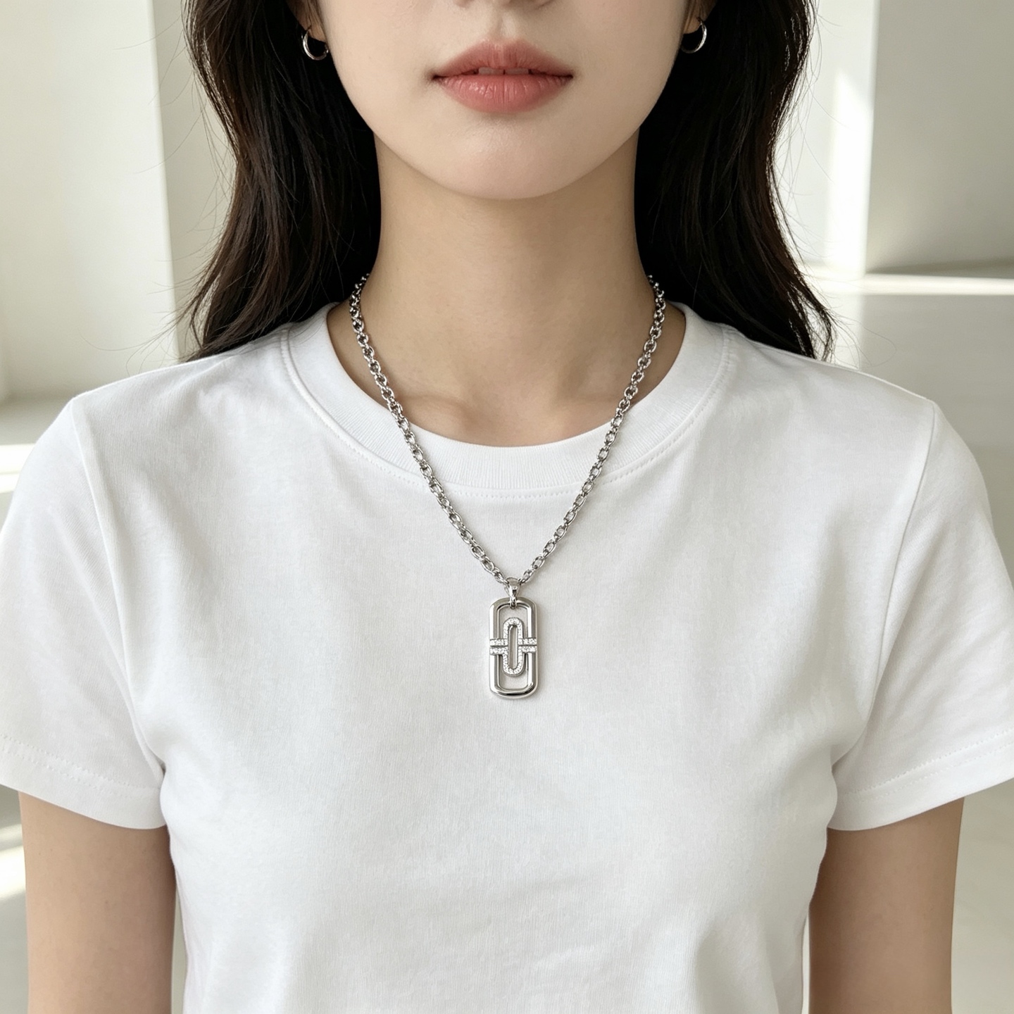 Bvlgari Parentesi necklace 18K white gold with diamond accents 60cm