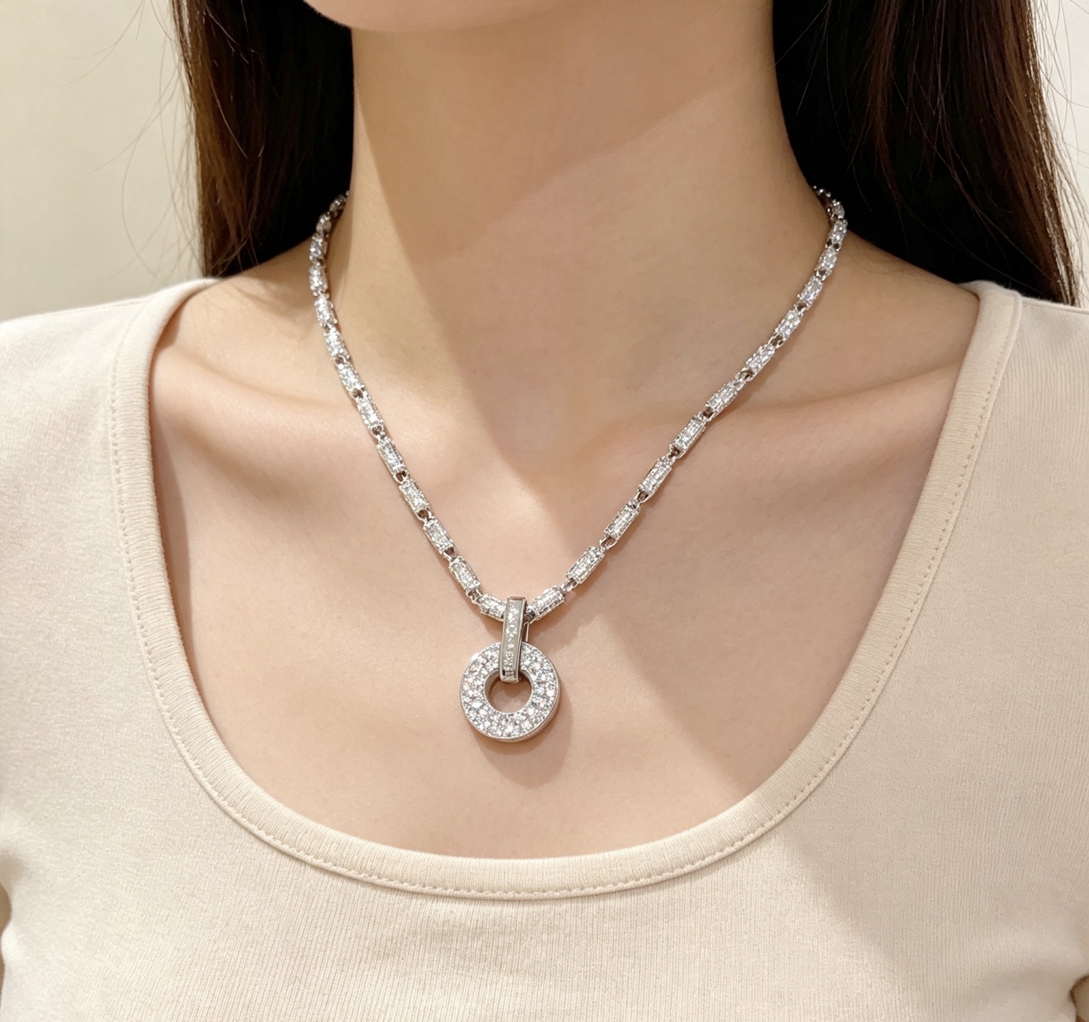 Bvlgari Bvlgari Bvlgari necklace 18k white gold pave set white diamonds 42cm