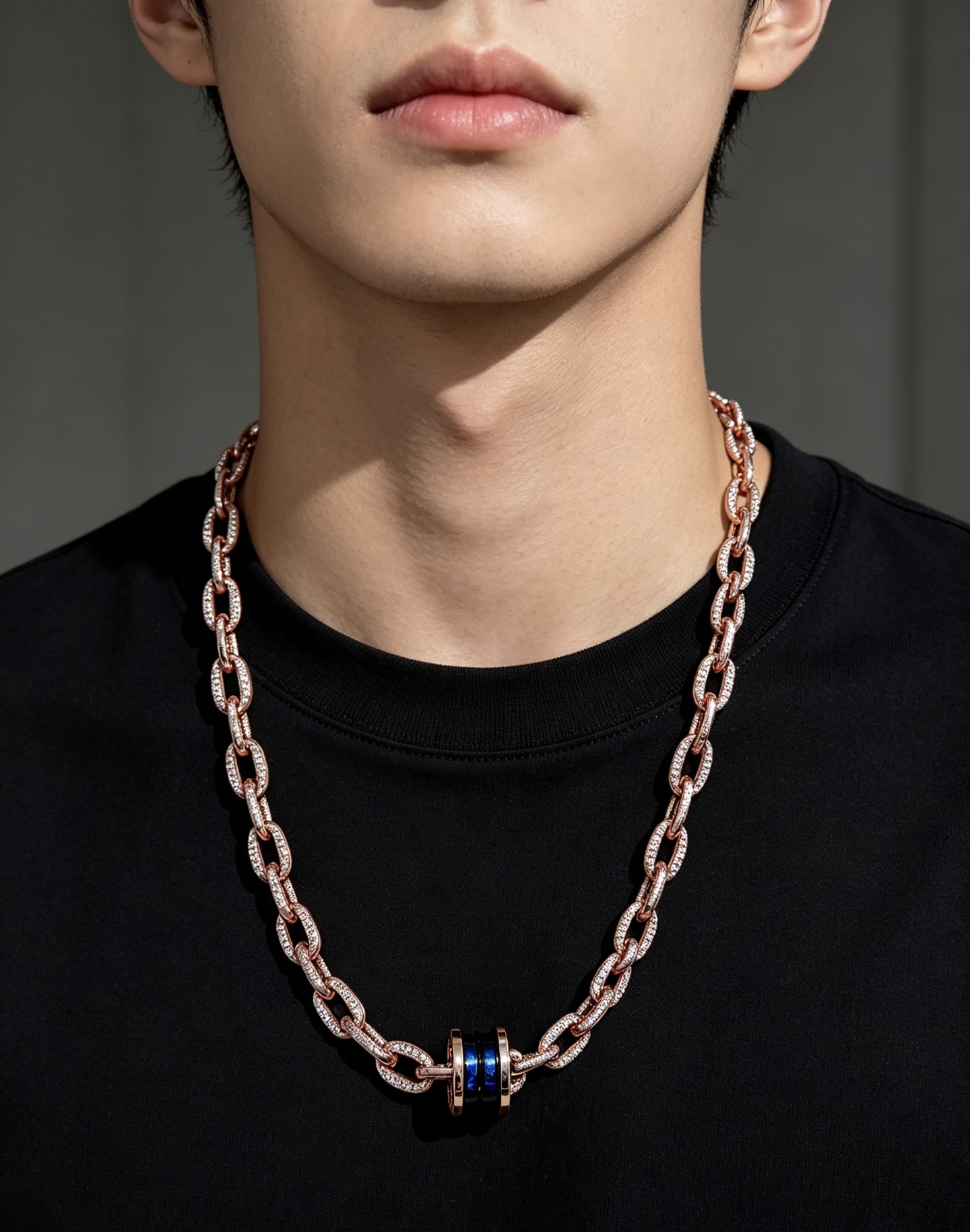 Bvlgari B zero1 necklace Rose gold with clear pave diamonds black ceramic and blue ceramic variant 60