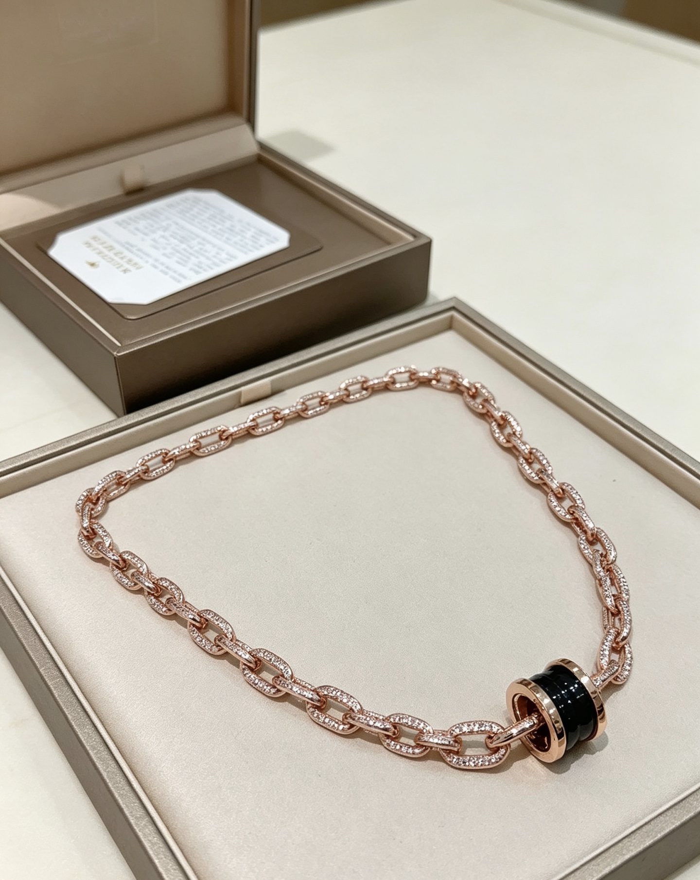 Bvlgari B zero1 necklace Rose gold with clear pave diamonds black ceramic and blue ceramic variant 60