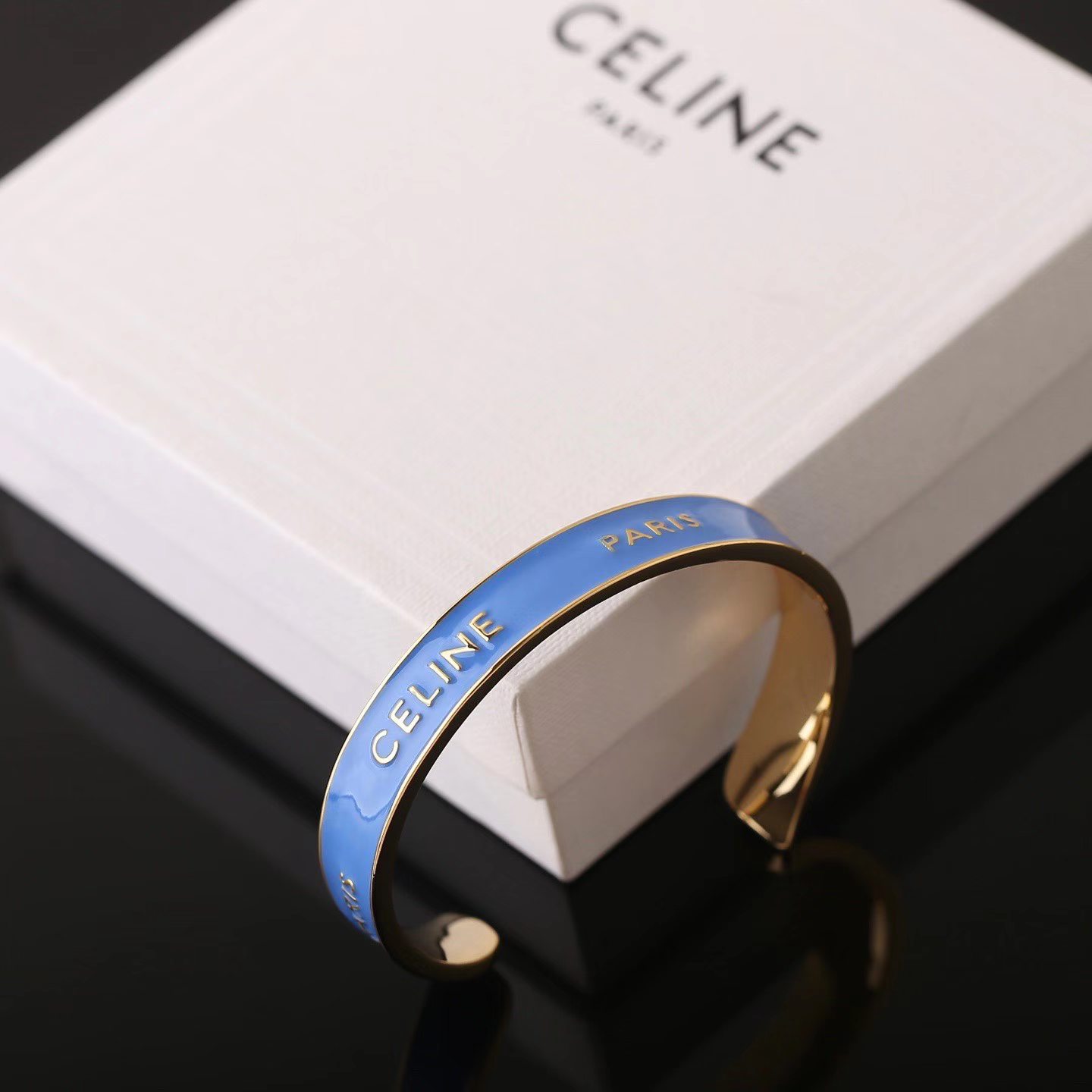 Celine Paris Enamel Cuff Bracelet bracelet gold-tone metal with bright blue enamel 6 5 inches