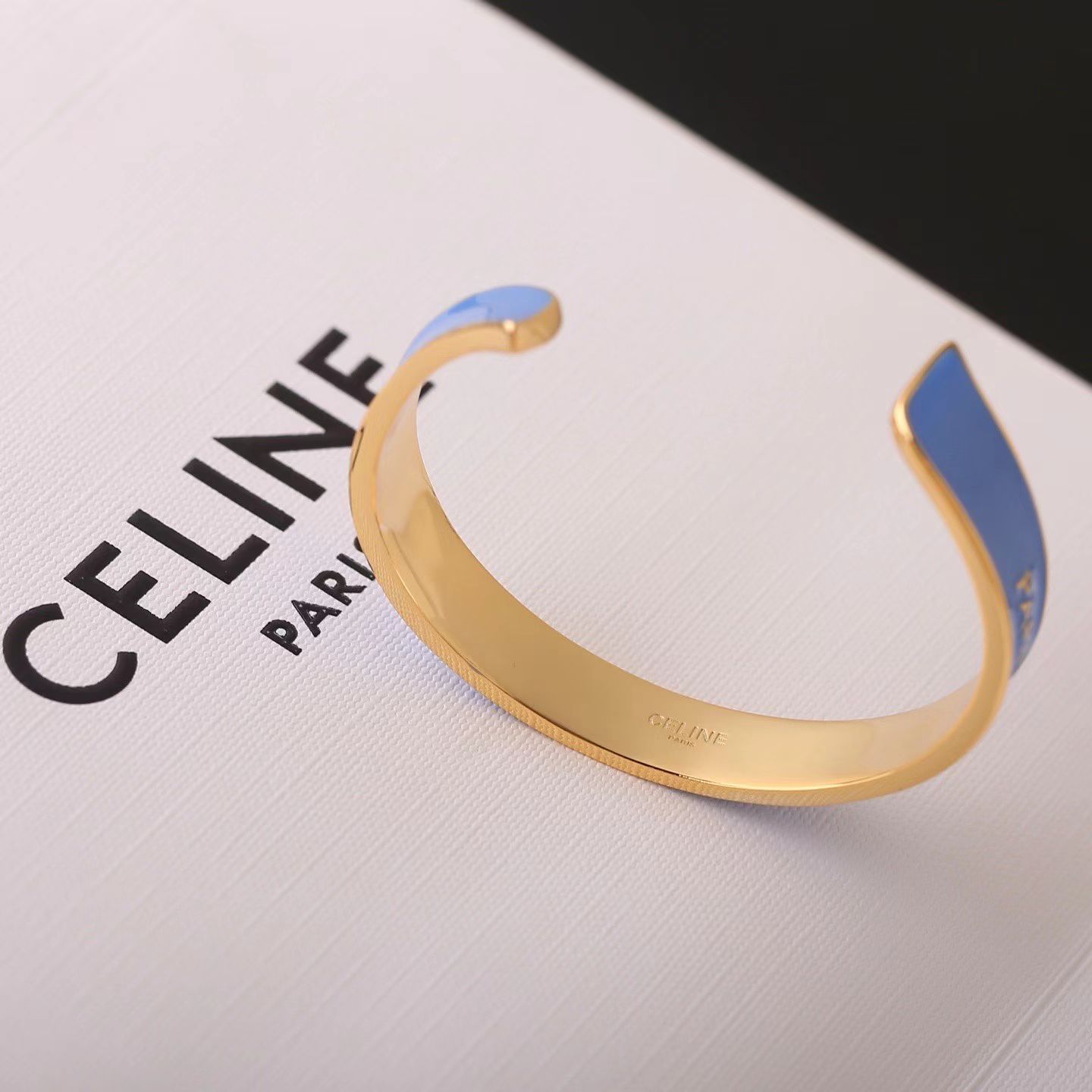 Celine Paris Enamel Cuff Bracelet bracelet gold-tone metal with bright blue enamel 6 5 inches