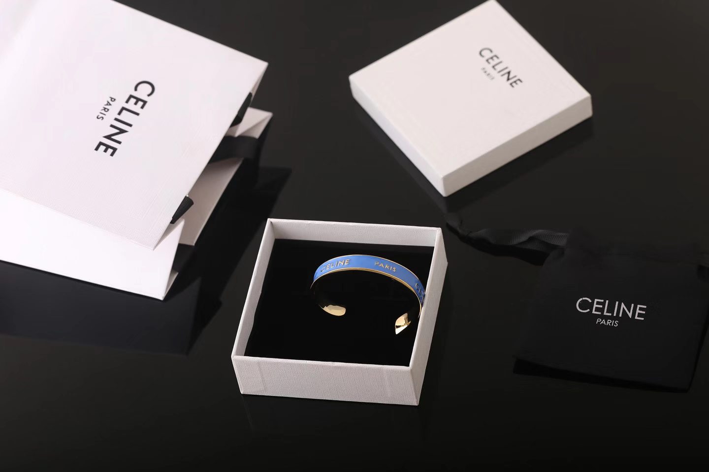 Celine Paris Enamel Cuff Bracelet bracelet gold-tone metal with bright blue enamel 6 5 inches