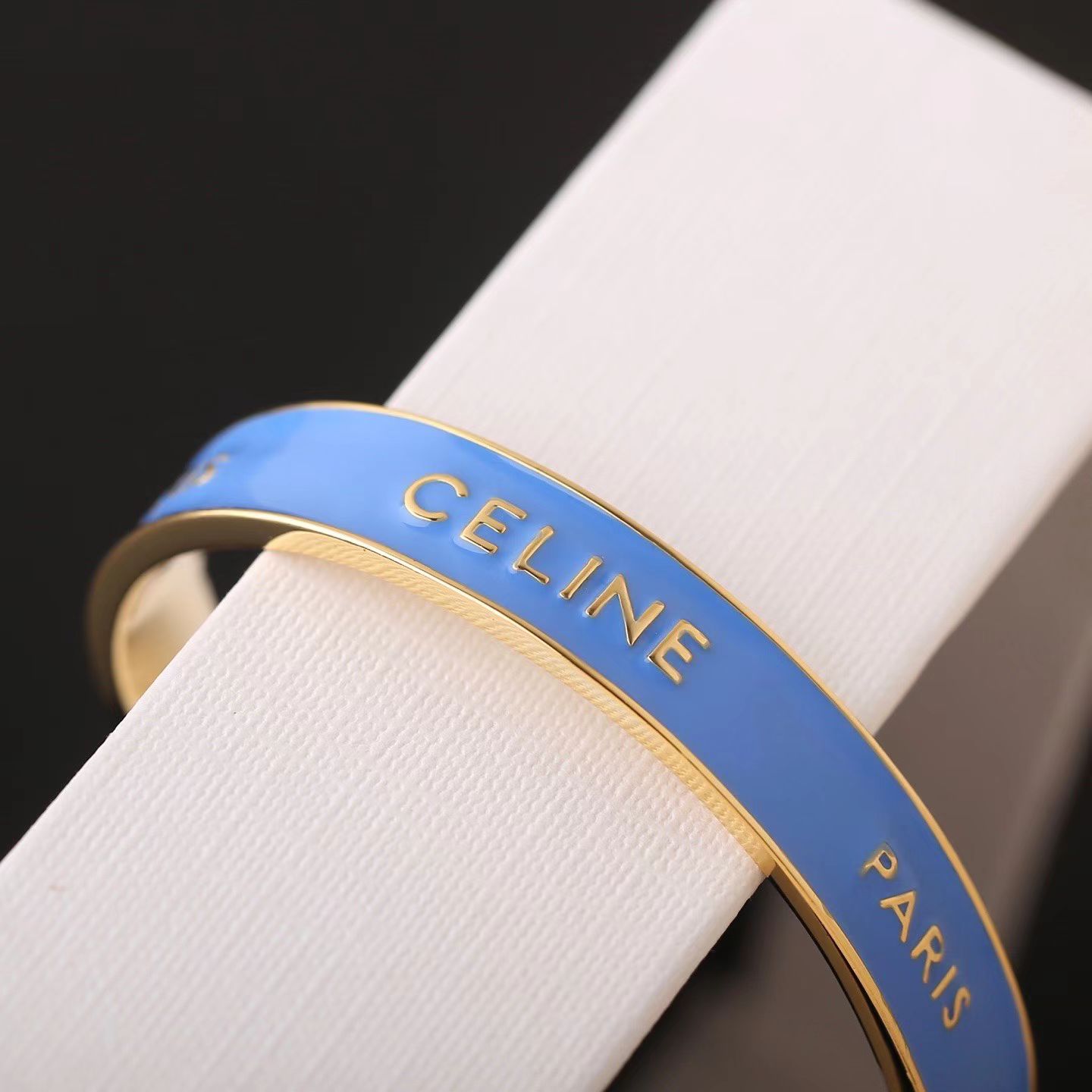 Celine Paris Enamel Cuff Bracelet bracelet gold-tone metal with bright blue enamel 6 5 inches