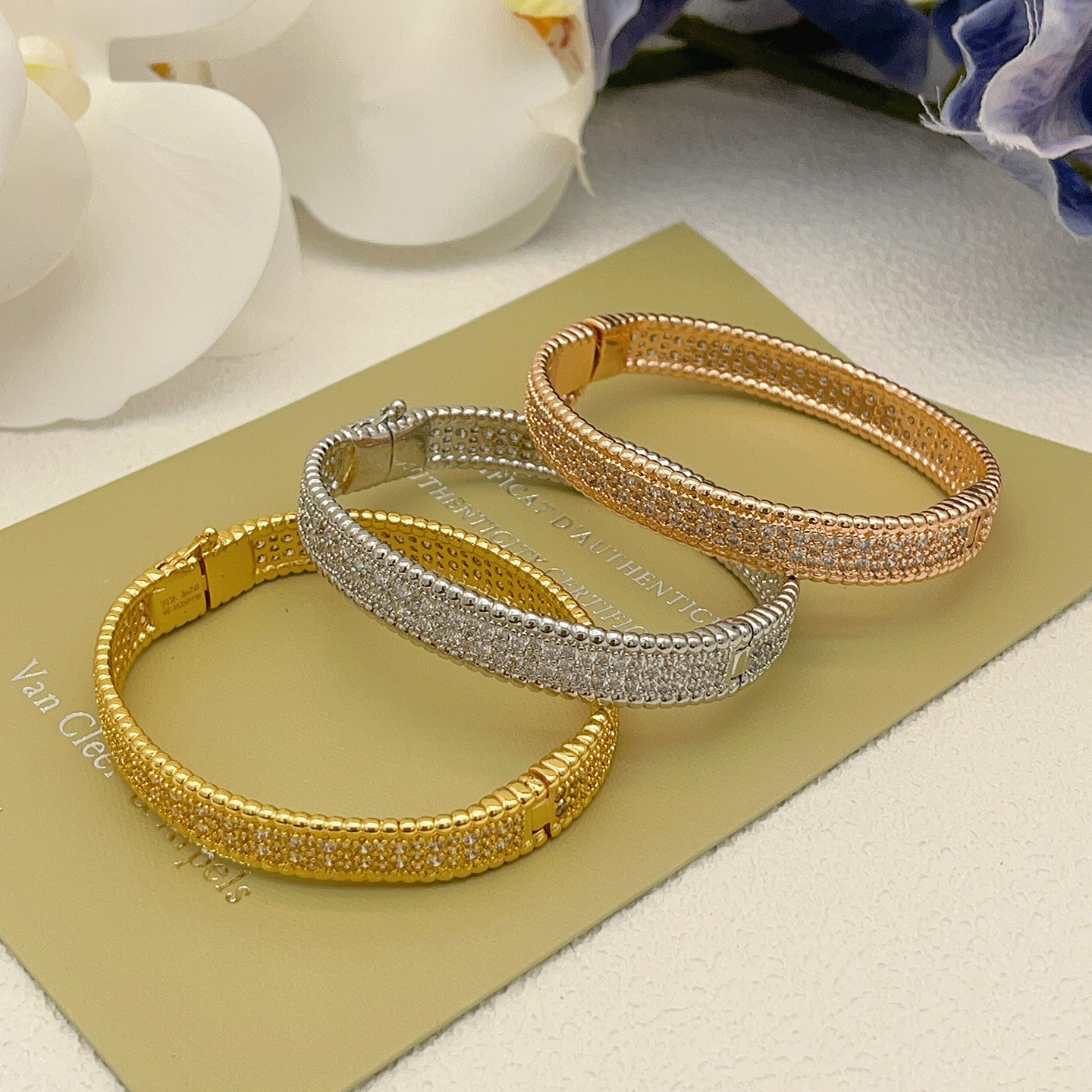Van Cleef Arpels Perlee bracelet Rose gold with clear diamond pave 17cm