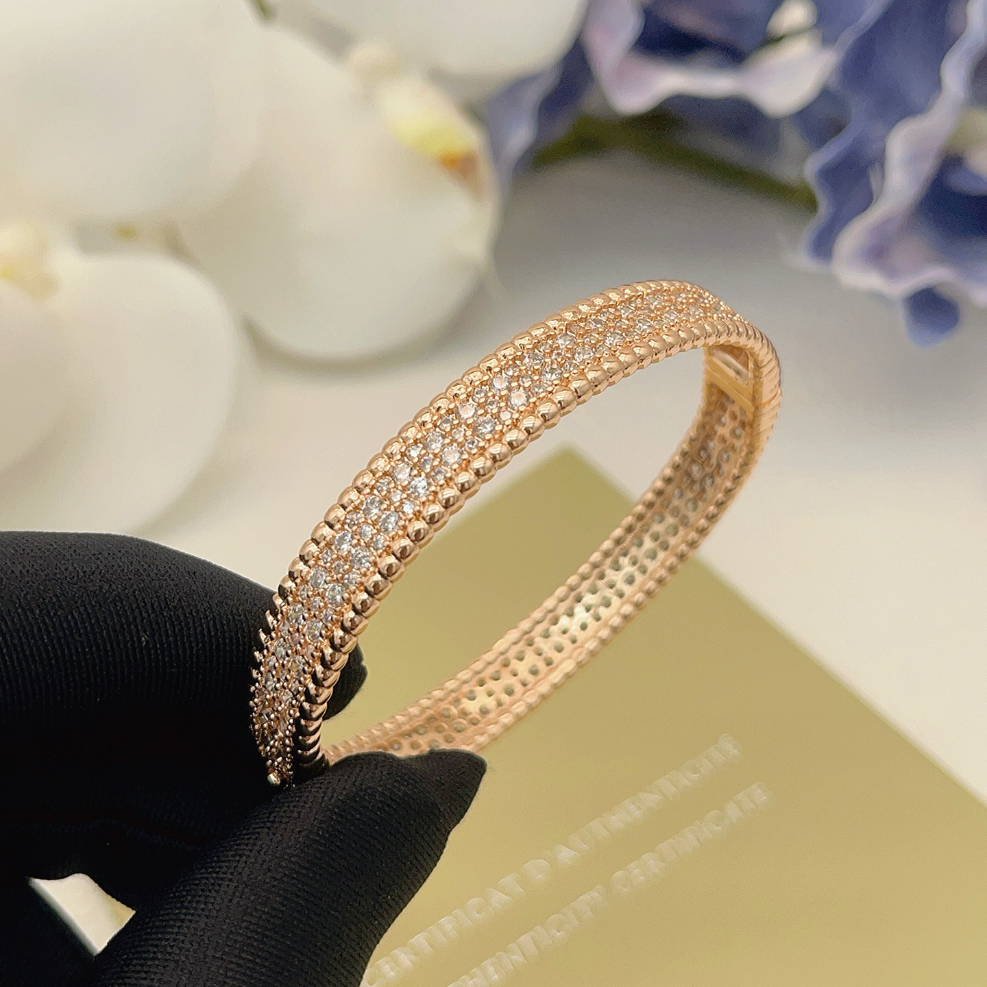 Van Cleef Arpels Perlee bracelet Rose gold with clear diamond pave 17cm
