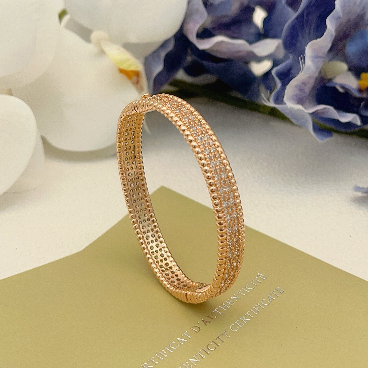 Van Cleef Arpels Perlee bracelet Rose gold with clear diamond pave 17cm