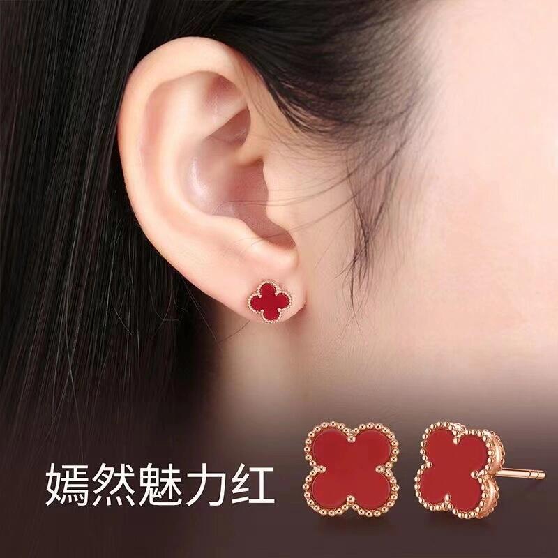Van Cleef Arpels Sweet Alhambra earrings 18k yellow gold with carnelian red stone 9 5mm stud diameter