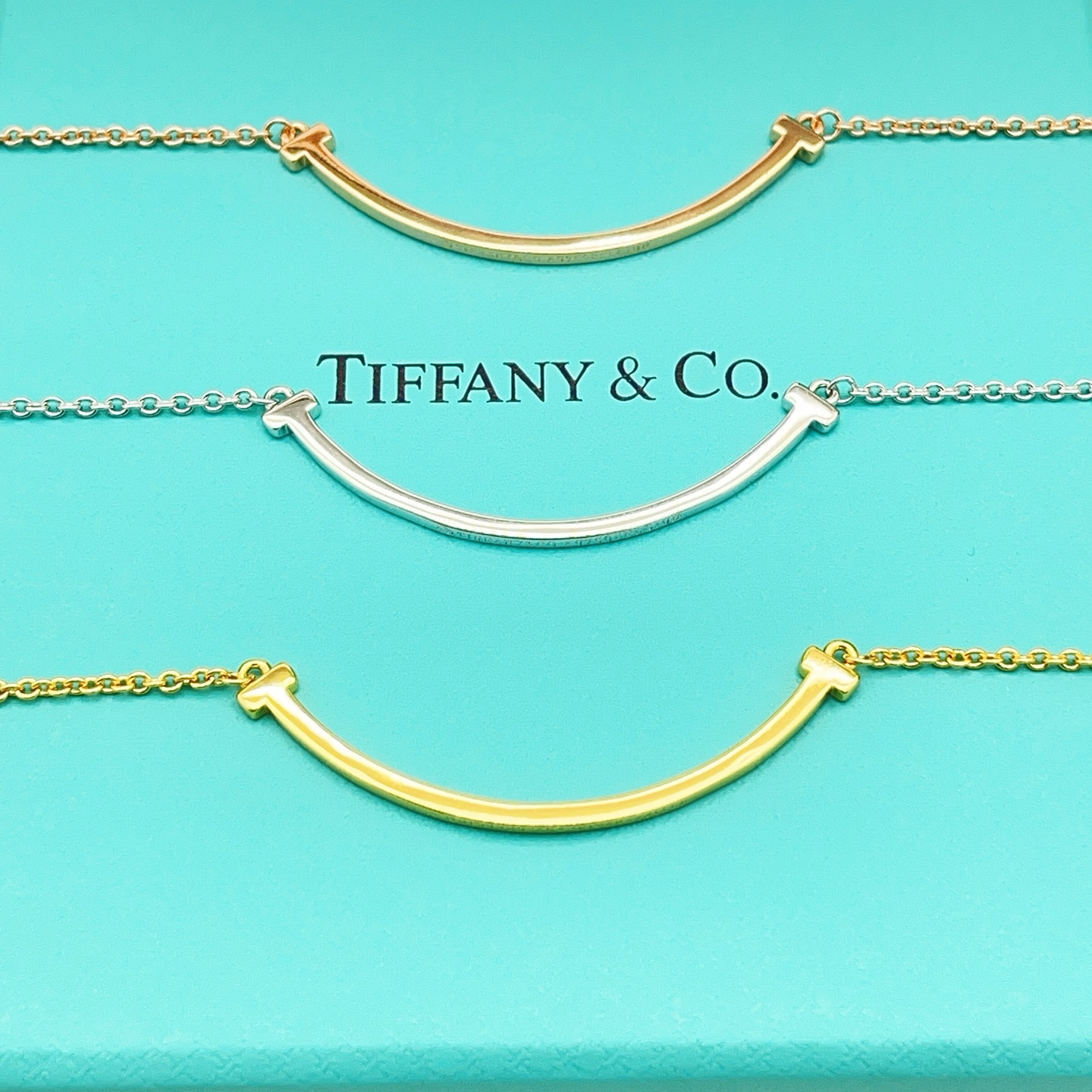 Tiffany Co T Smile necklace 18k rose gold no gemstones 16-18 inches adjustable