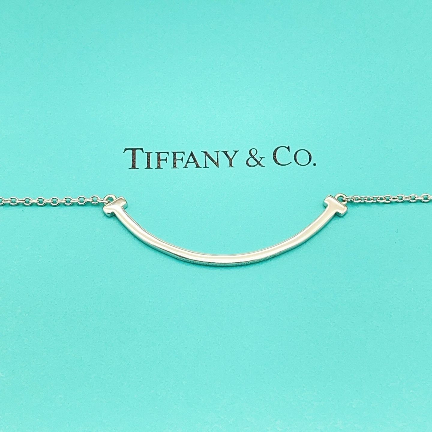 Tiffany Co T Smile necklace sterling silver no gemstones 40-45cm adjustable