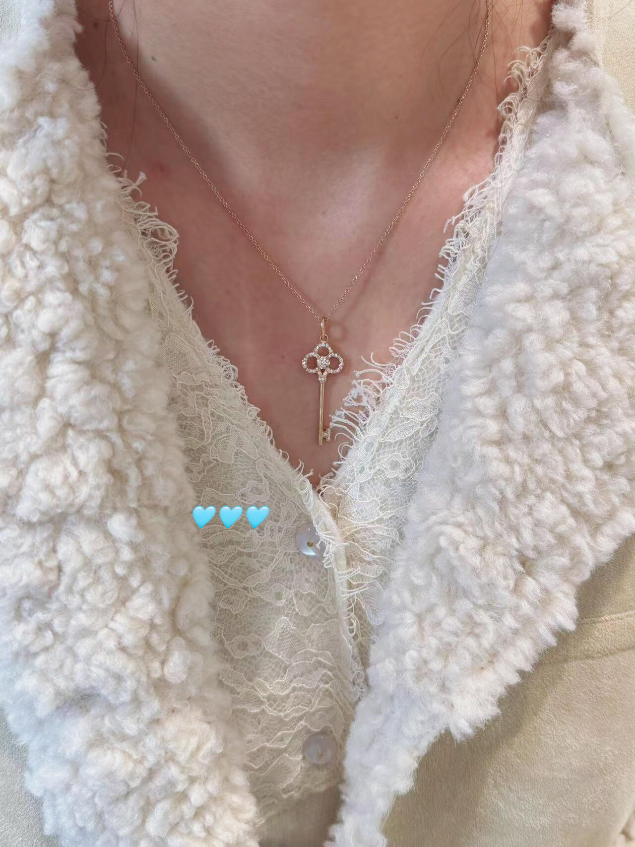 Tiffany Co Tiffany Keys Crown Key Pendant necklace 18k rose gold with clear diamond accents 18 inches