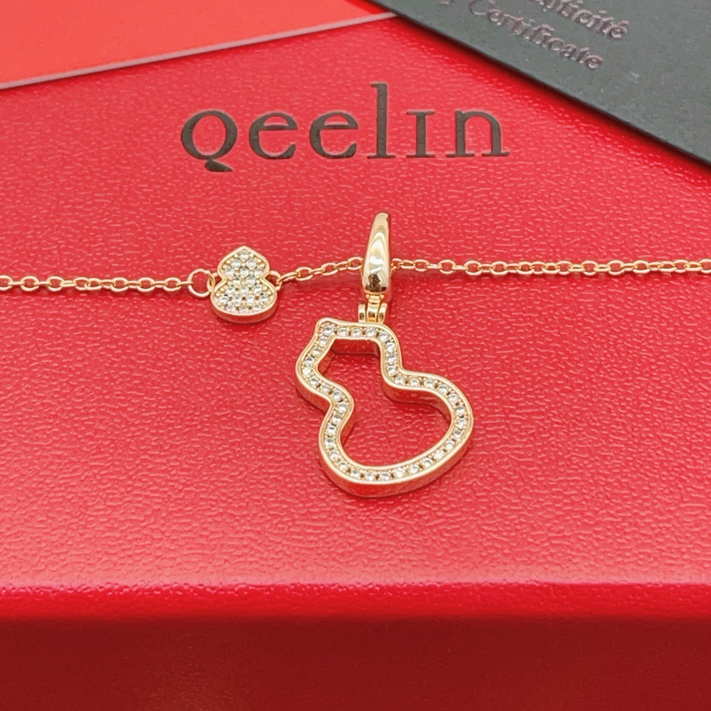 Qeelin Wulu necklace rose gold with clear diamond pave 42cm