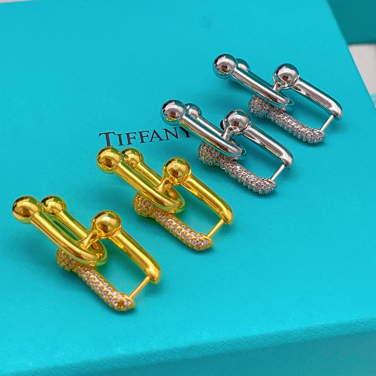 Tiffany Co HardWear earrings sterling silver with pave set clear diamonds 2 2cm length