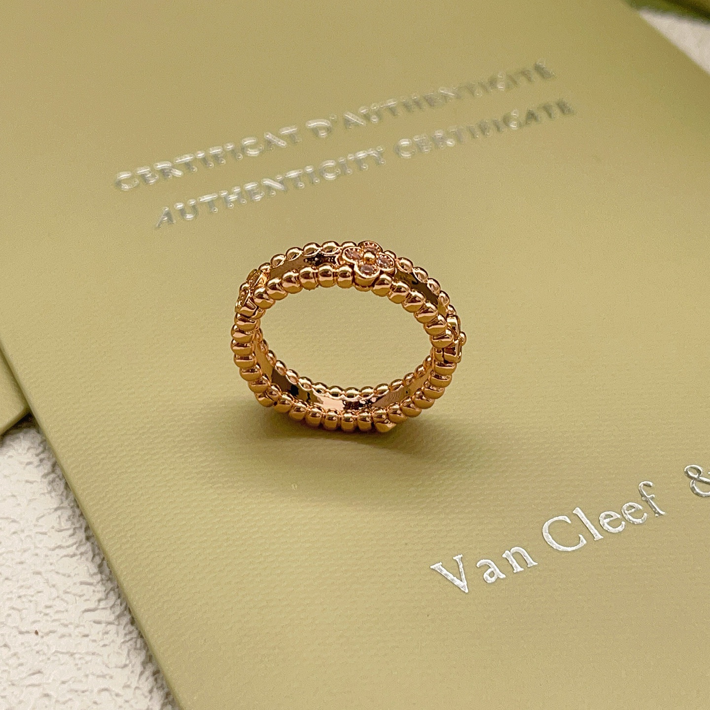 Van Cleef Arpels Perlee ring Rose gold with clear diamond accents No 7