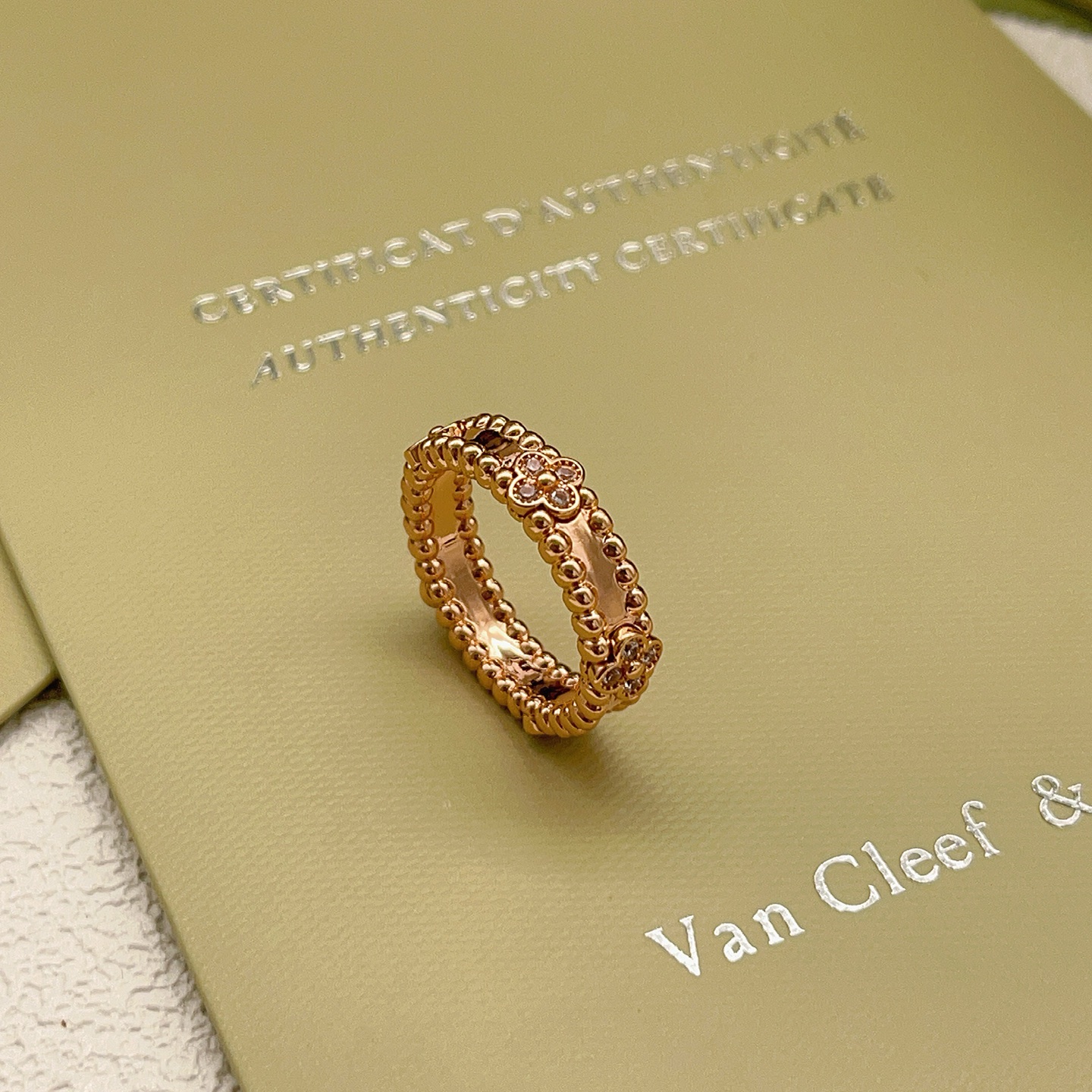 Van Cleef Arpels Perlee ring Rose gold with clear diamond accents No 7