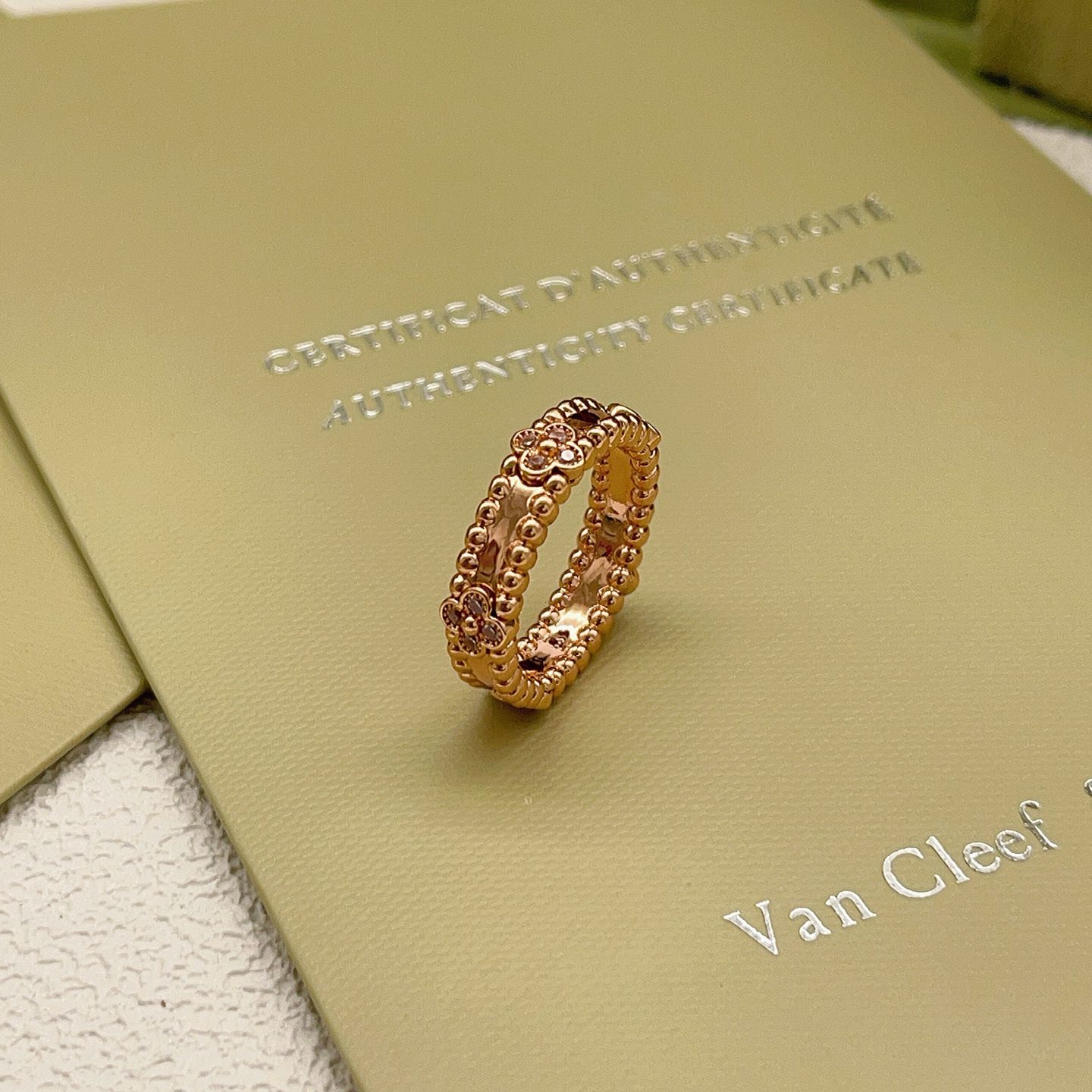Van Cleef Arpels Perlee ring Rose gold with clear diamond accents No 7