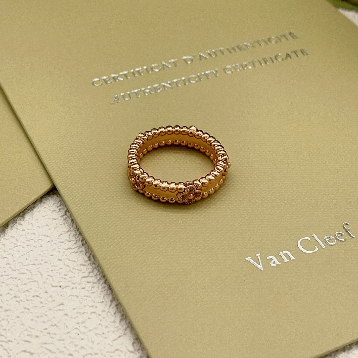 Van Cleef Arpels Perlee ring Rose gold with clear diamond accents No 7