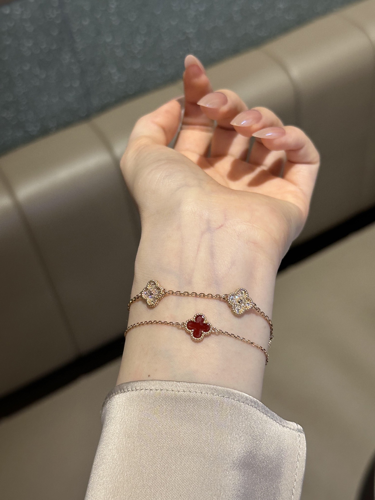 Van Cleef Arpels Alhambra bracelet Rose gold with red carnelian and clear diamond accents 17cm