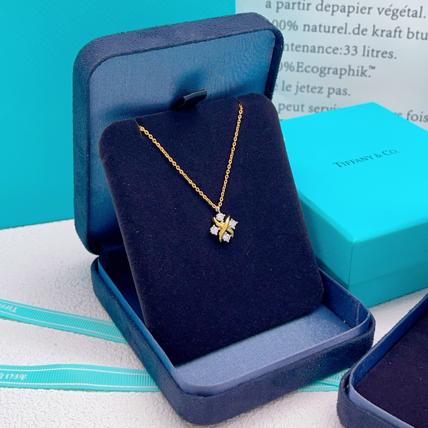 Tiffany Co Schlumberger Lynn necklace yellow gold with clear diamond accents 40cm