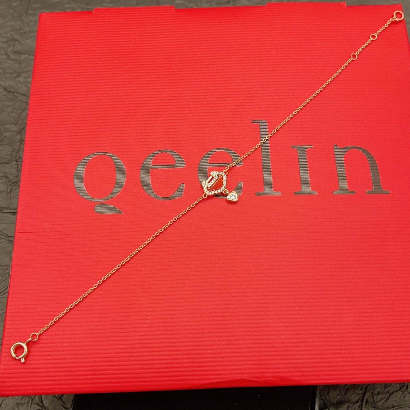 Qeelin Yu Yi bracelet 18k rose gold red agate diamond 16-19cm adjustable