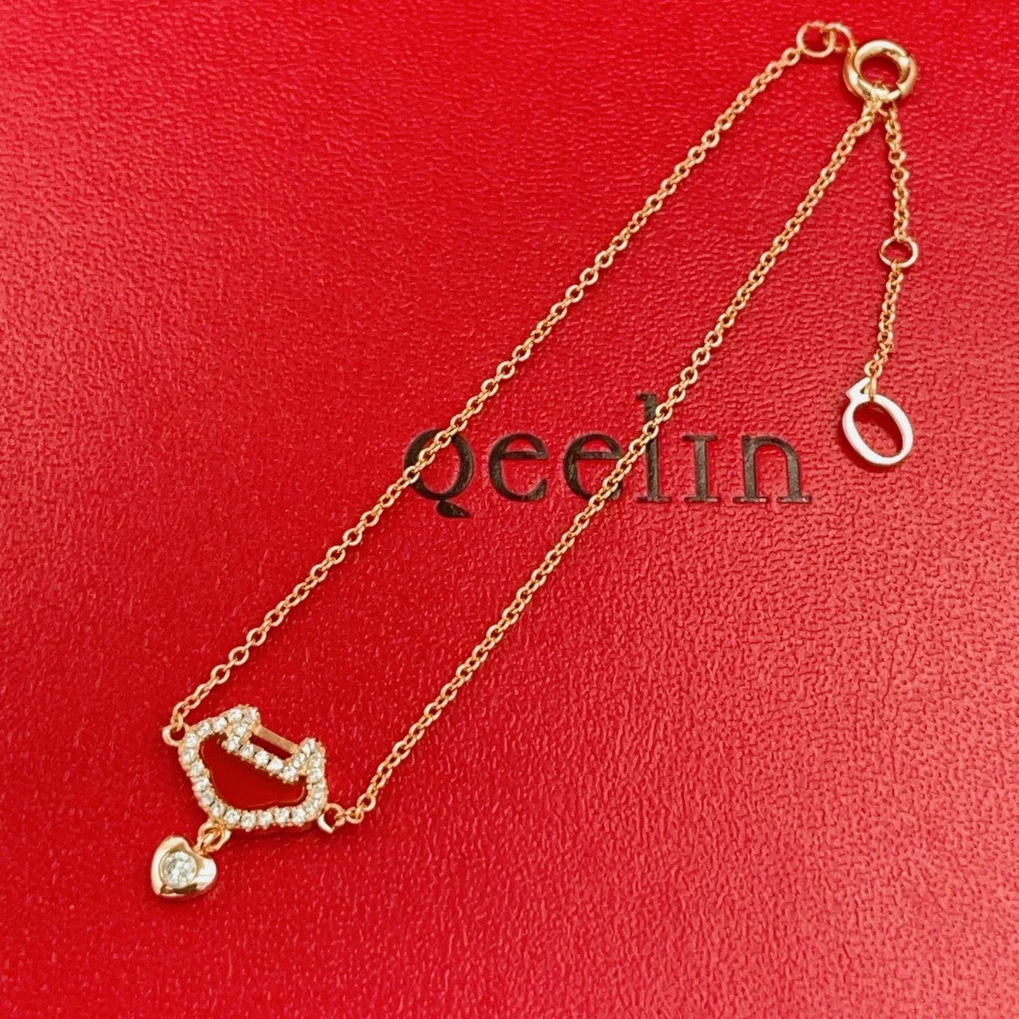 Qeelin Yu Yi bracelet 18k rose gold red agate diamond 16-19cm adjustable