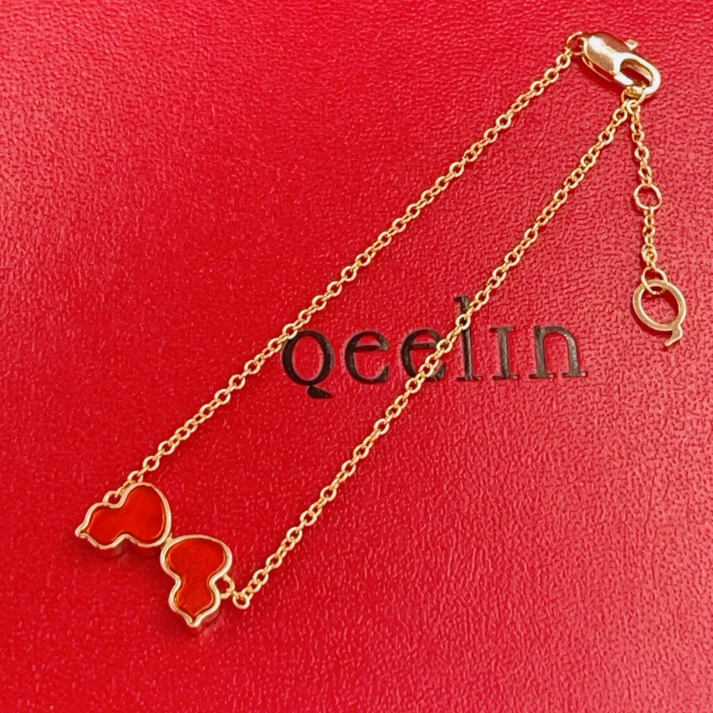 Qeelin Wulu bracelet 18k rose gold with red carnelian 16-19cm adjustable