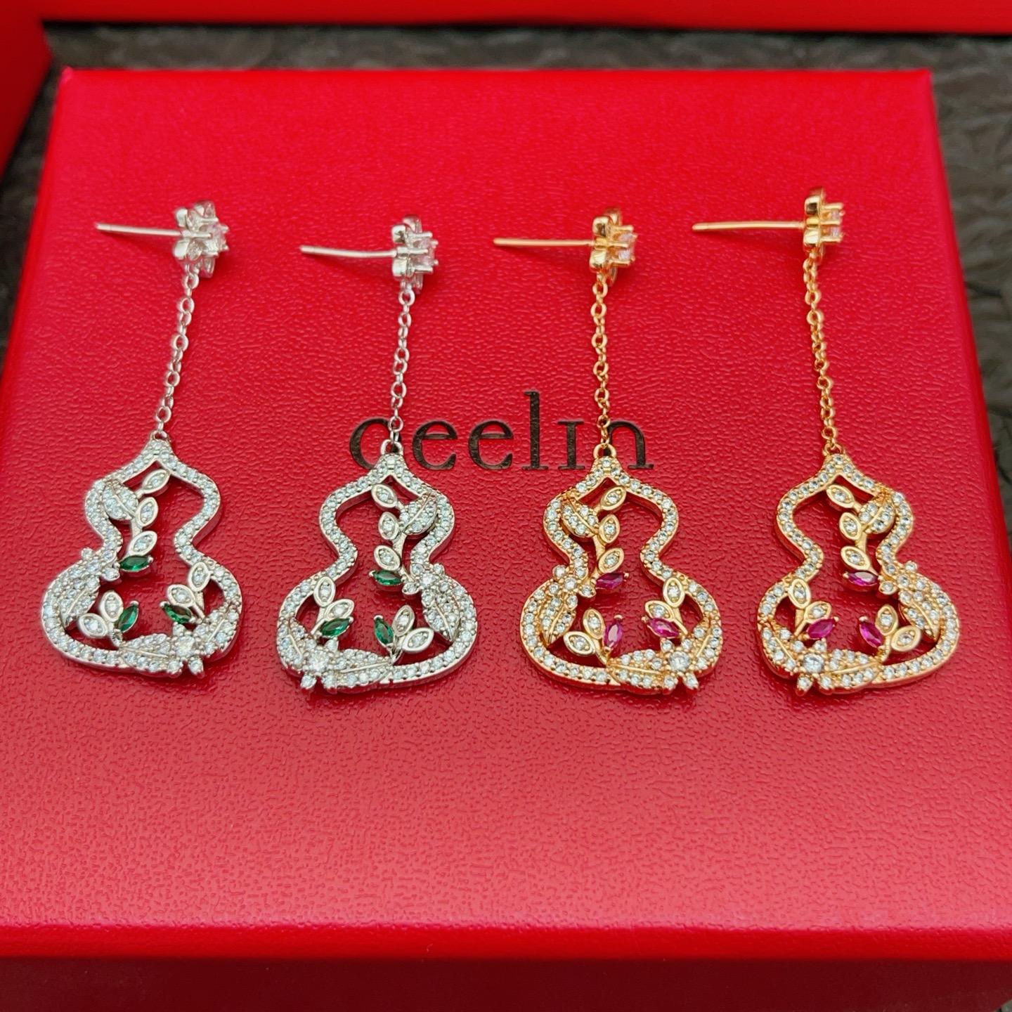 Qeelin Wulu Garden earrings Silver-toned metal with clear diamonds and purple gemstones 18k rose gold-toned metal with clear diamonds and red ruby gemstones 4 5cm drop length
