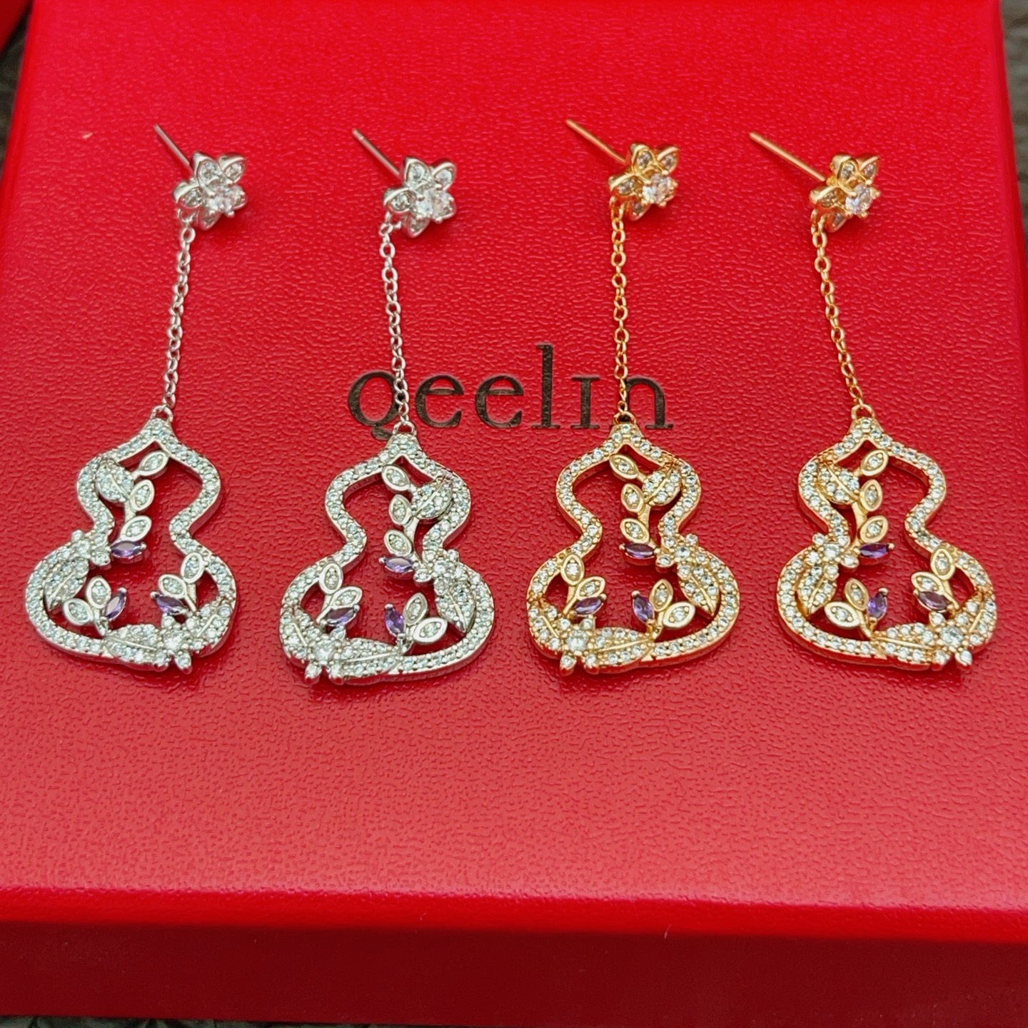 Qeelin Wulu Garden earrings Silver-toned metal with clear diamonds and purple gemstones 18k rose gold-toned metal with clear diamonds and red ruby gemstones 4 5cm drop length