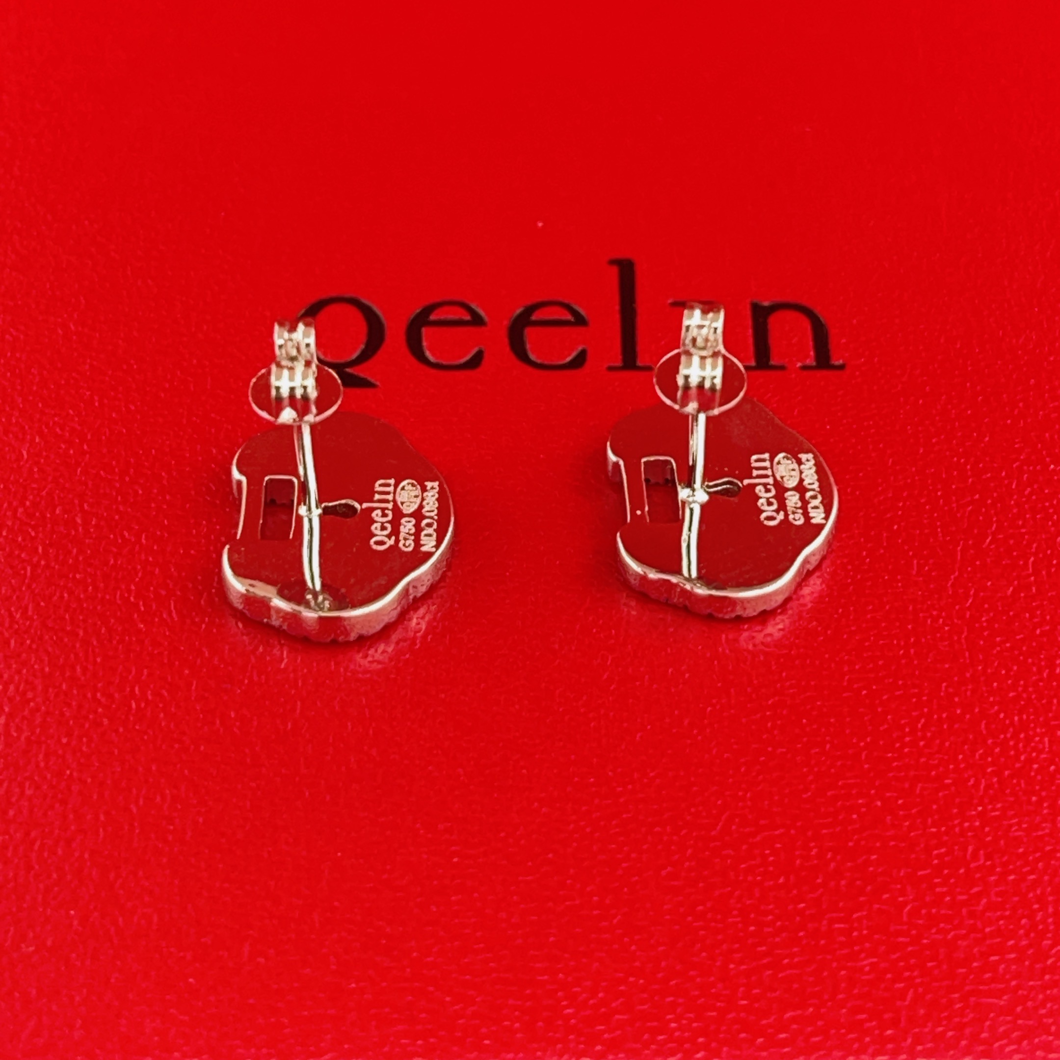 Qeelin Yu Yi earrings silver-toned white gold red carnelian clear diamond pave 10mm stud diameter