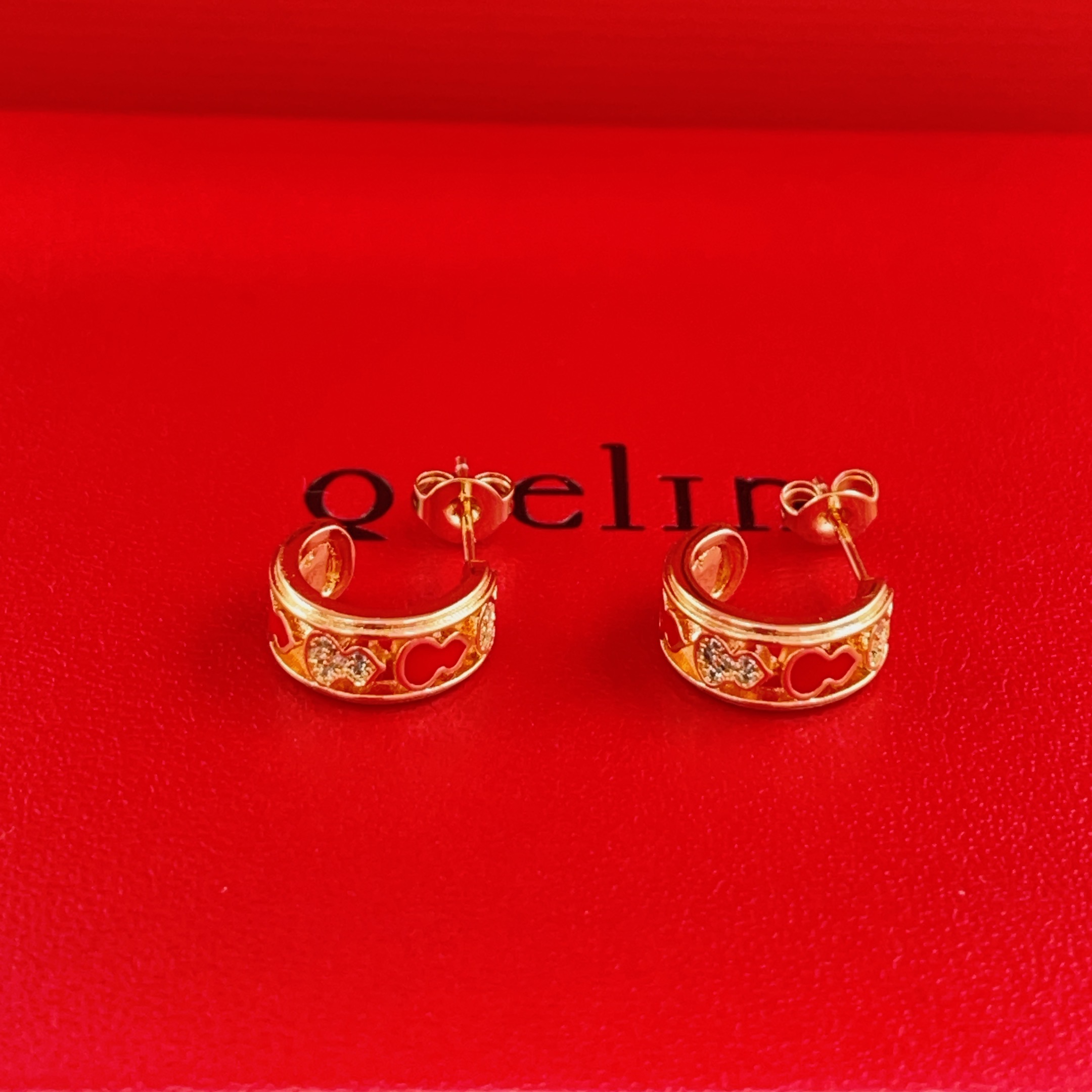 Qeelin Wulu earrings 18k rose gold red enamel clear diamond 10mm hoop diameter