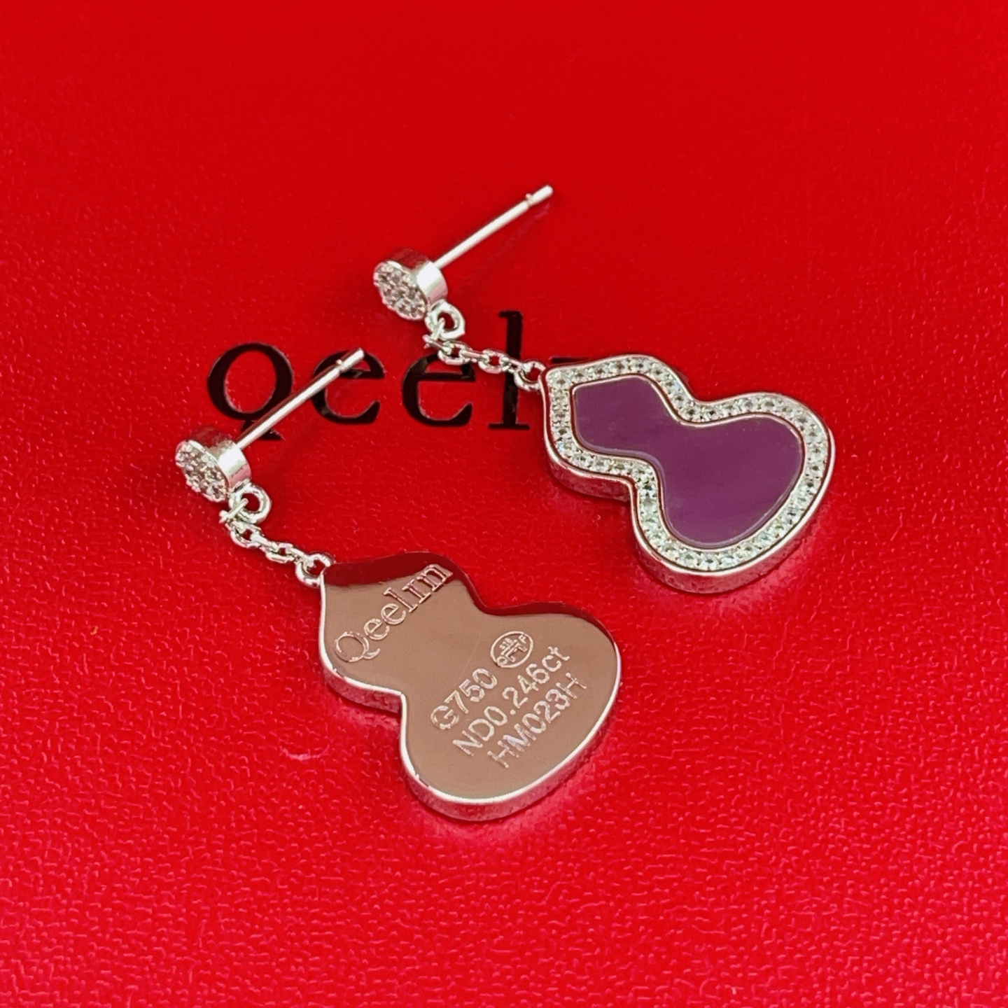 Qeelin Wulu earrings 18K white gold purple gemstone clear diamond accents 1 5cm drop length